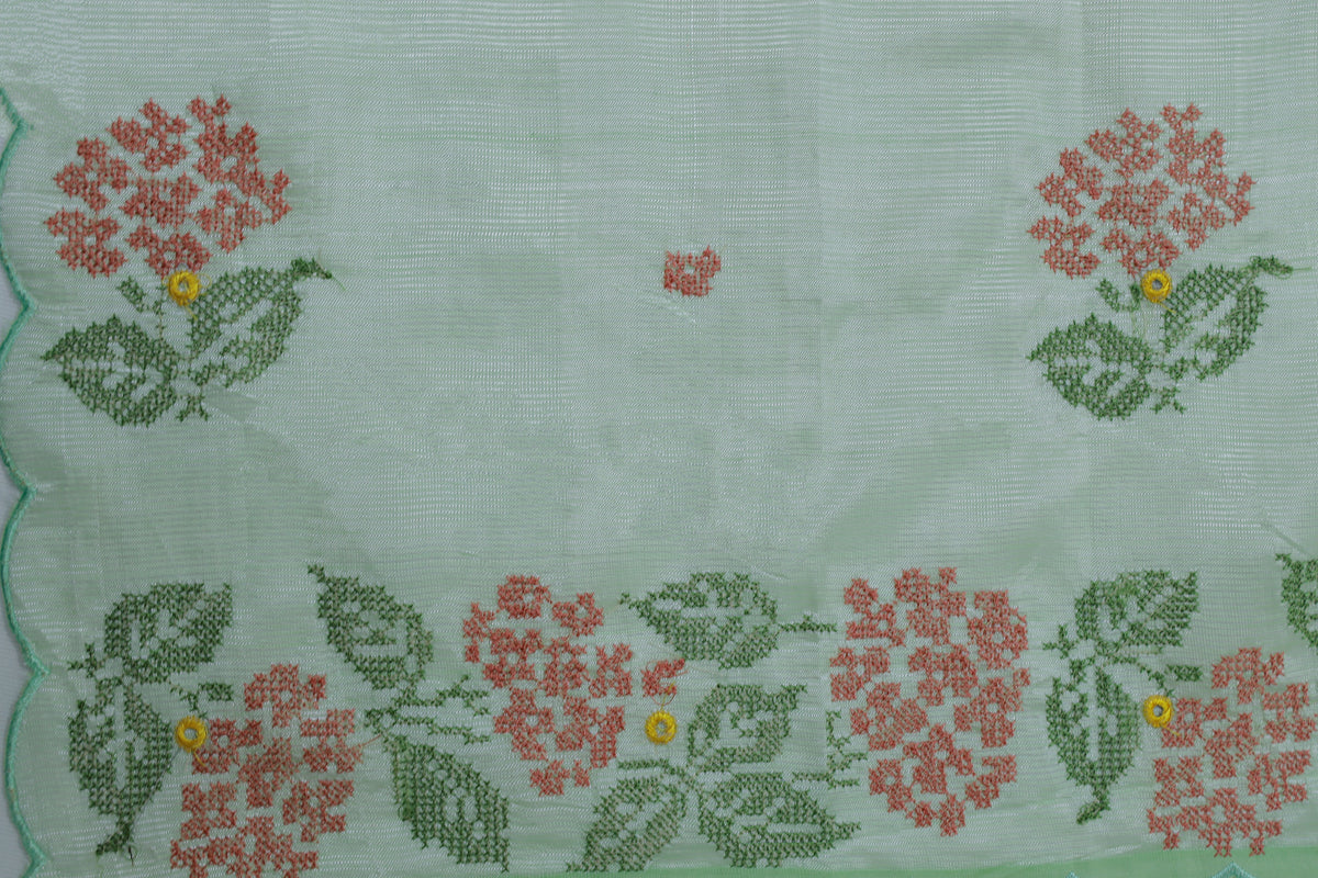 Light Green Mangalagiri Pattu Embroidery Sari