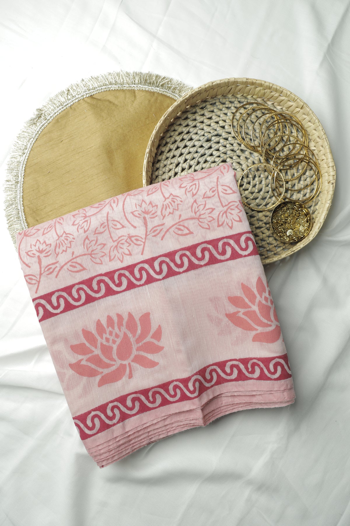 Light Pink All-Over Print Chanderi Cotton Sari
