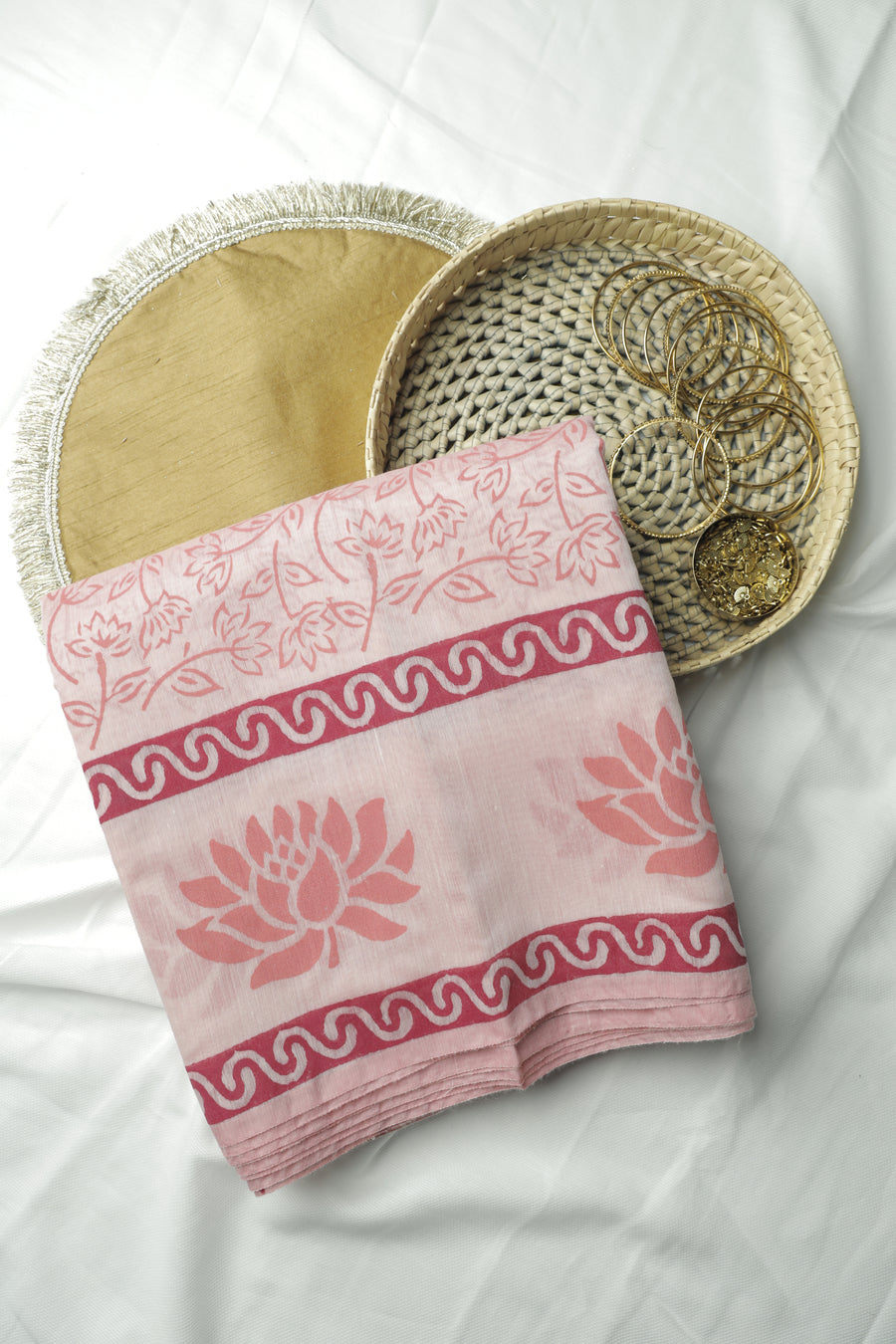 Light Pink All-Over Print Chanderi Cotton Sari