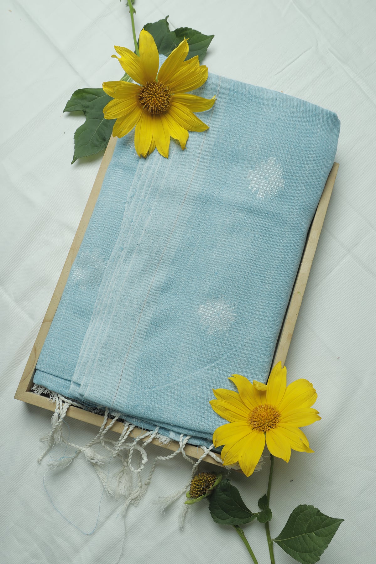 Light Blue Bengal Cotton Handloom Sari
