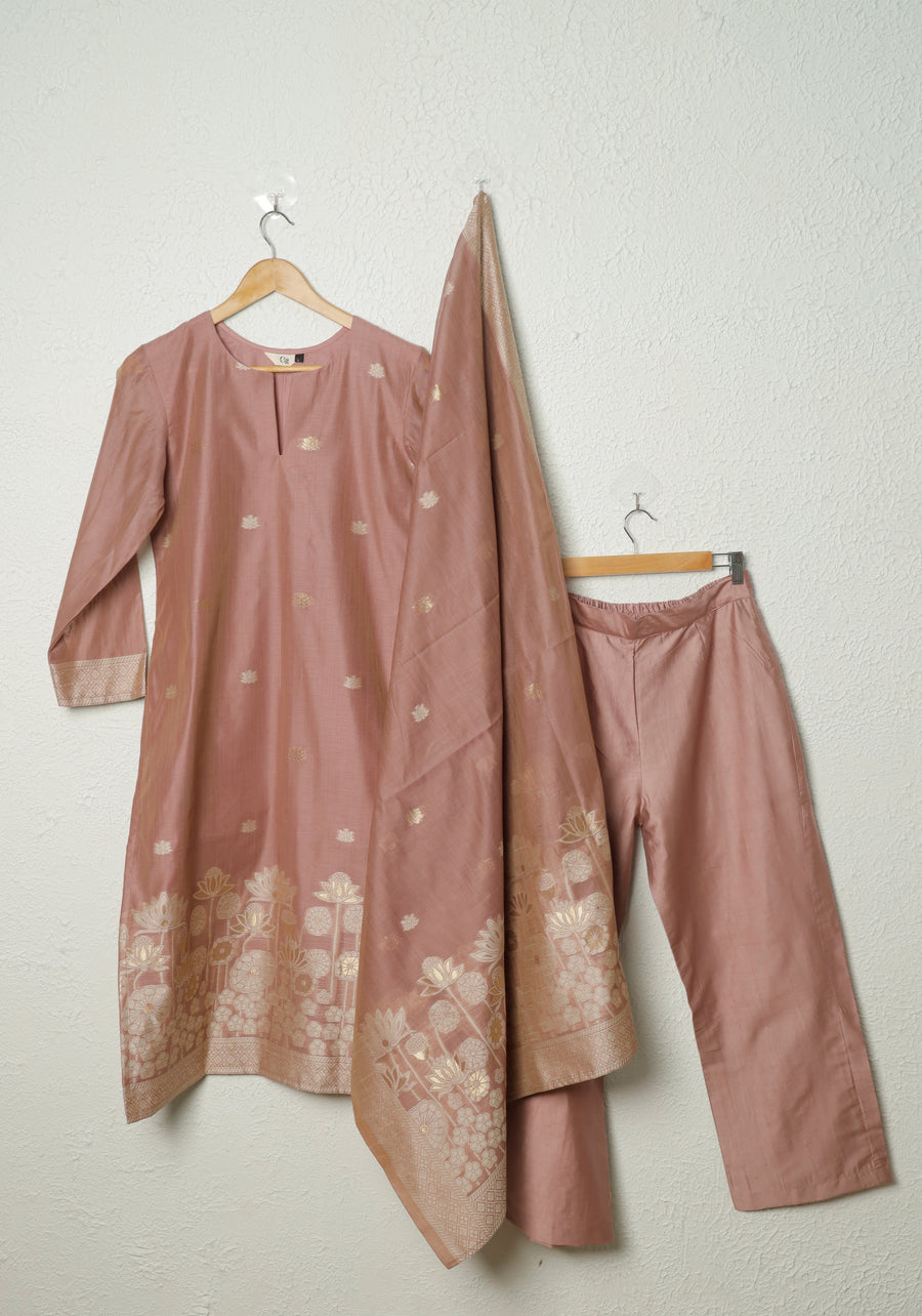 Light Pink Jamdani Handloom Kurta Set with Dupatta