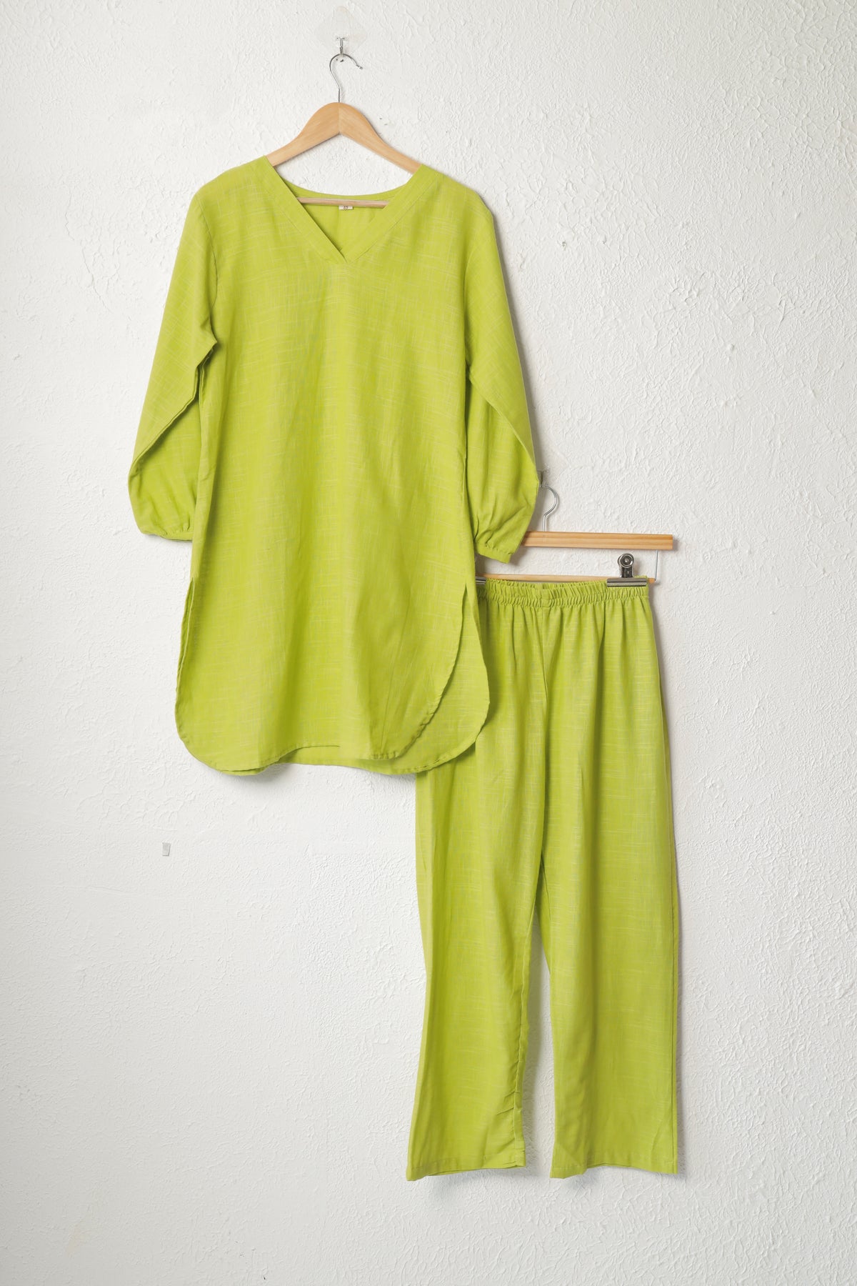 Lime Green Solid Cotton co-ord set