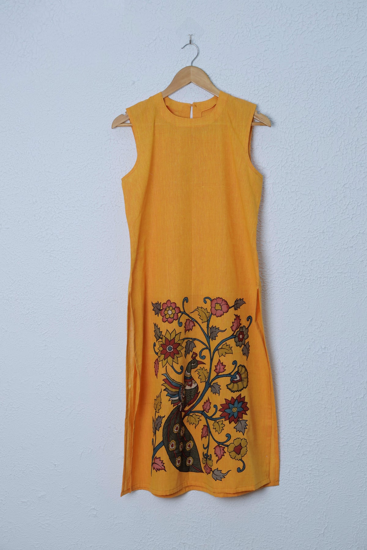 Mango Yellow Handloom Kurta with Cotton Kalamkari Patchwork