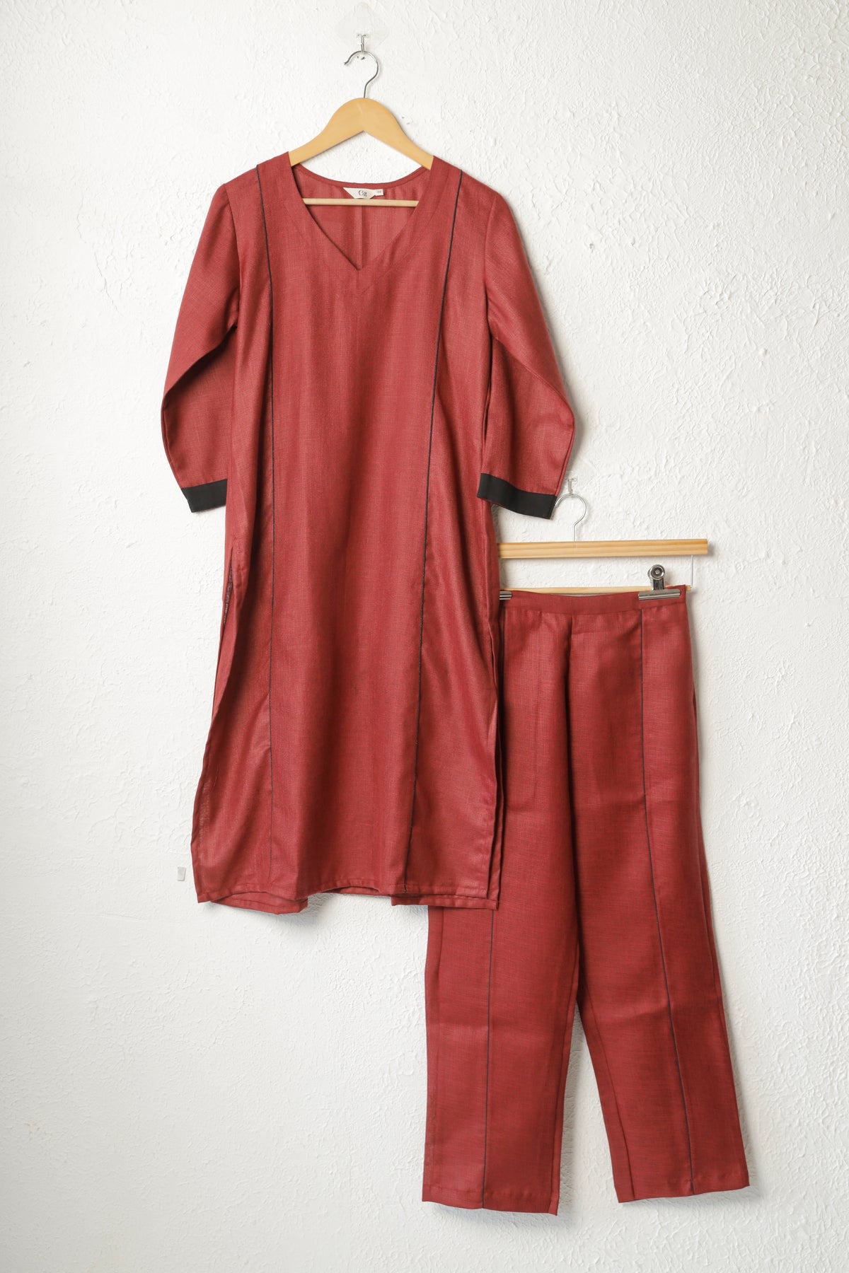 Maroon Solid Linen Kurta Set