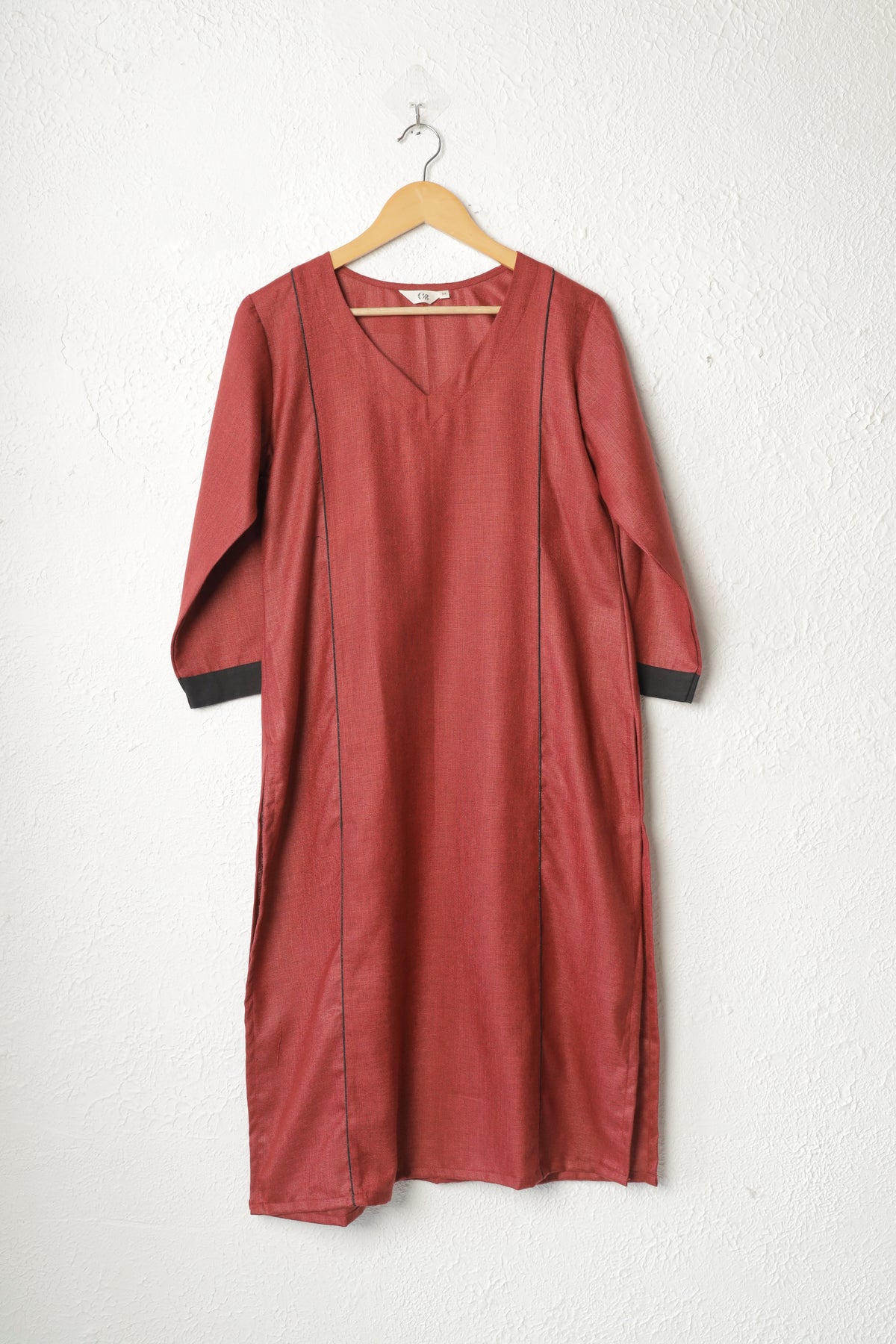 Maroon Solid Linen Kurta Set