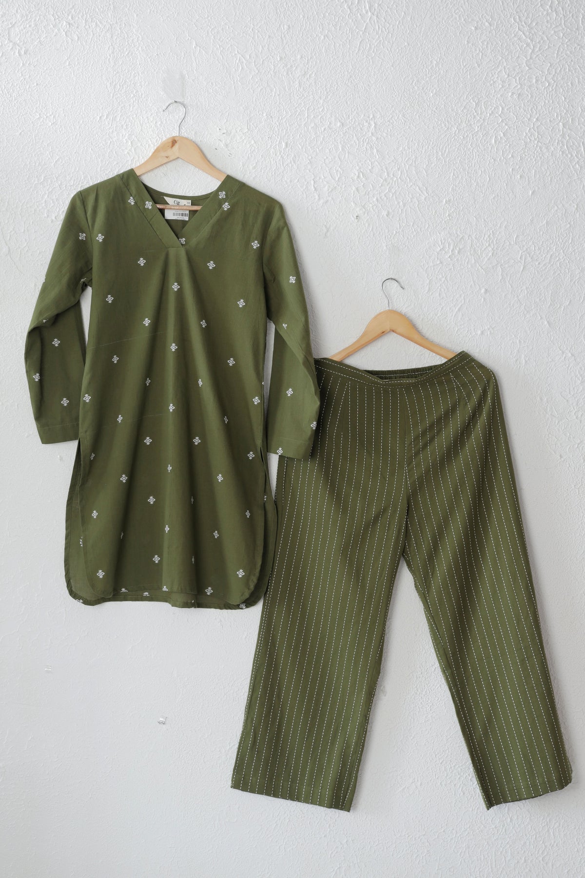 Moss Green Handloom Boti Cotton co-ord set