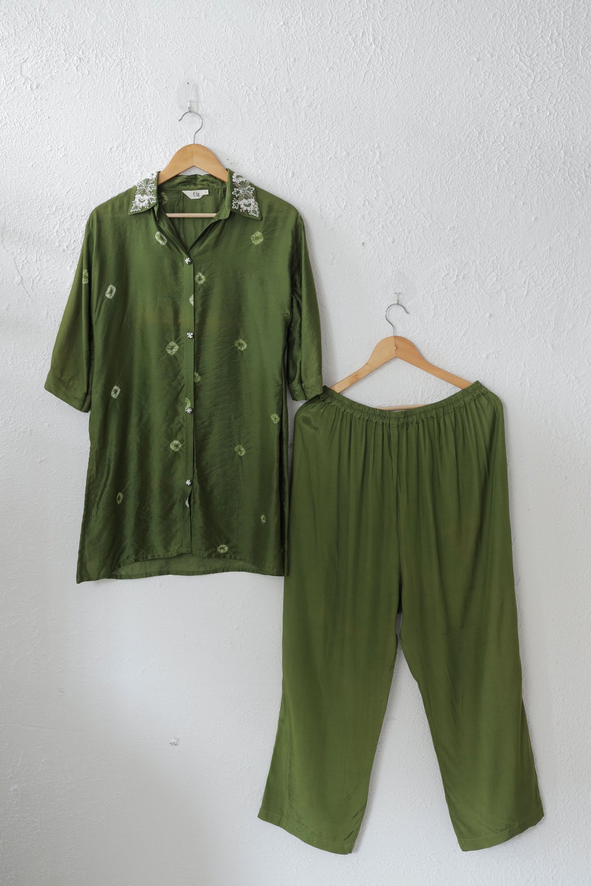 Moss Green Embroidered Batik Muslin co-ord set