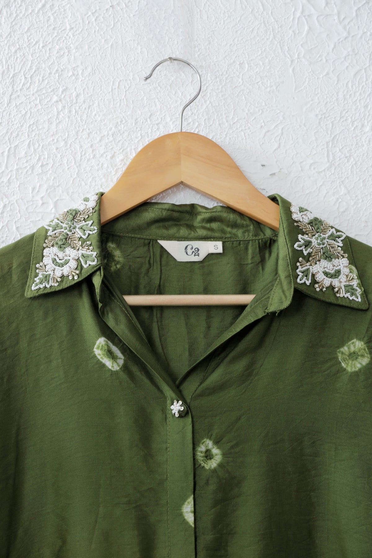 Moss Green Embroidered Batik Muslin co-ord set