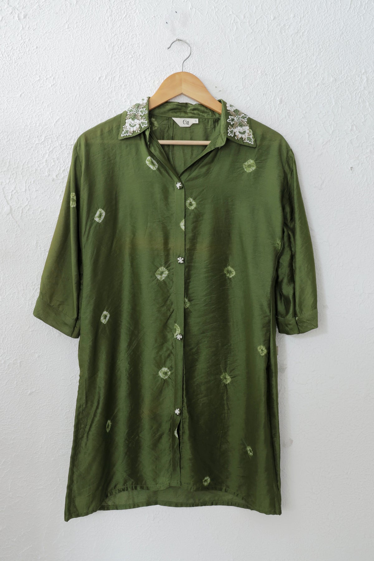 Moss Green Embroidered Batik Muslin co-ord set