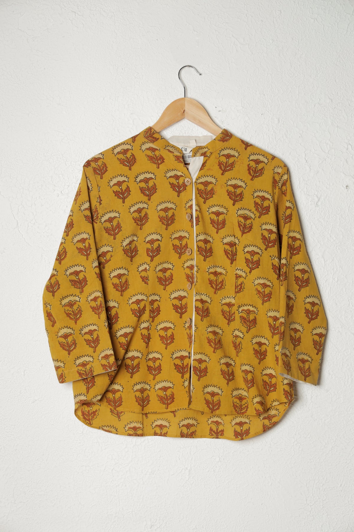 Mustard Yellow Block Print Cotton Top
