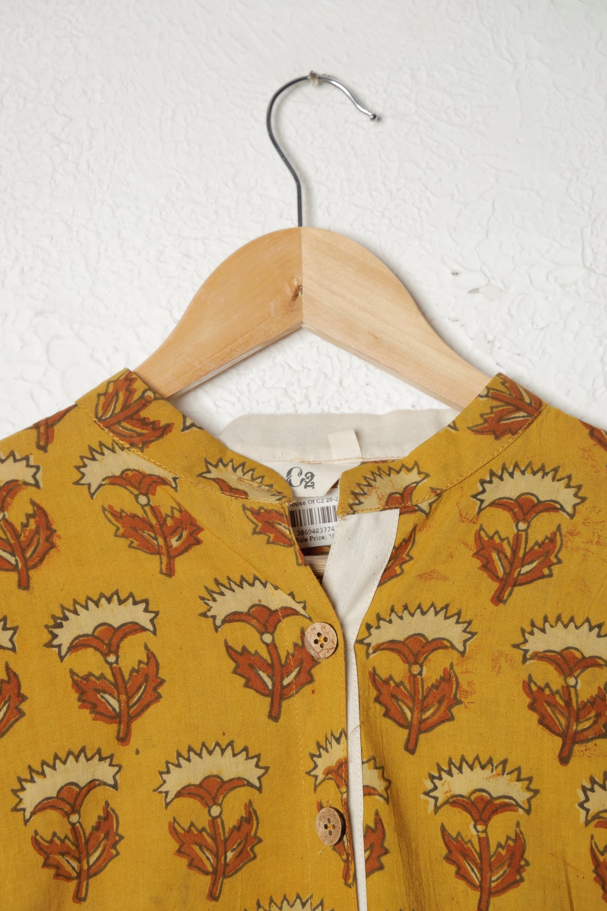 Mustard Yellow Block Print Cotton Top