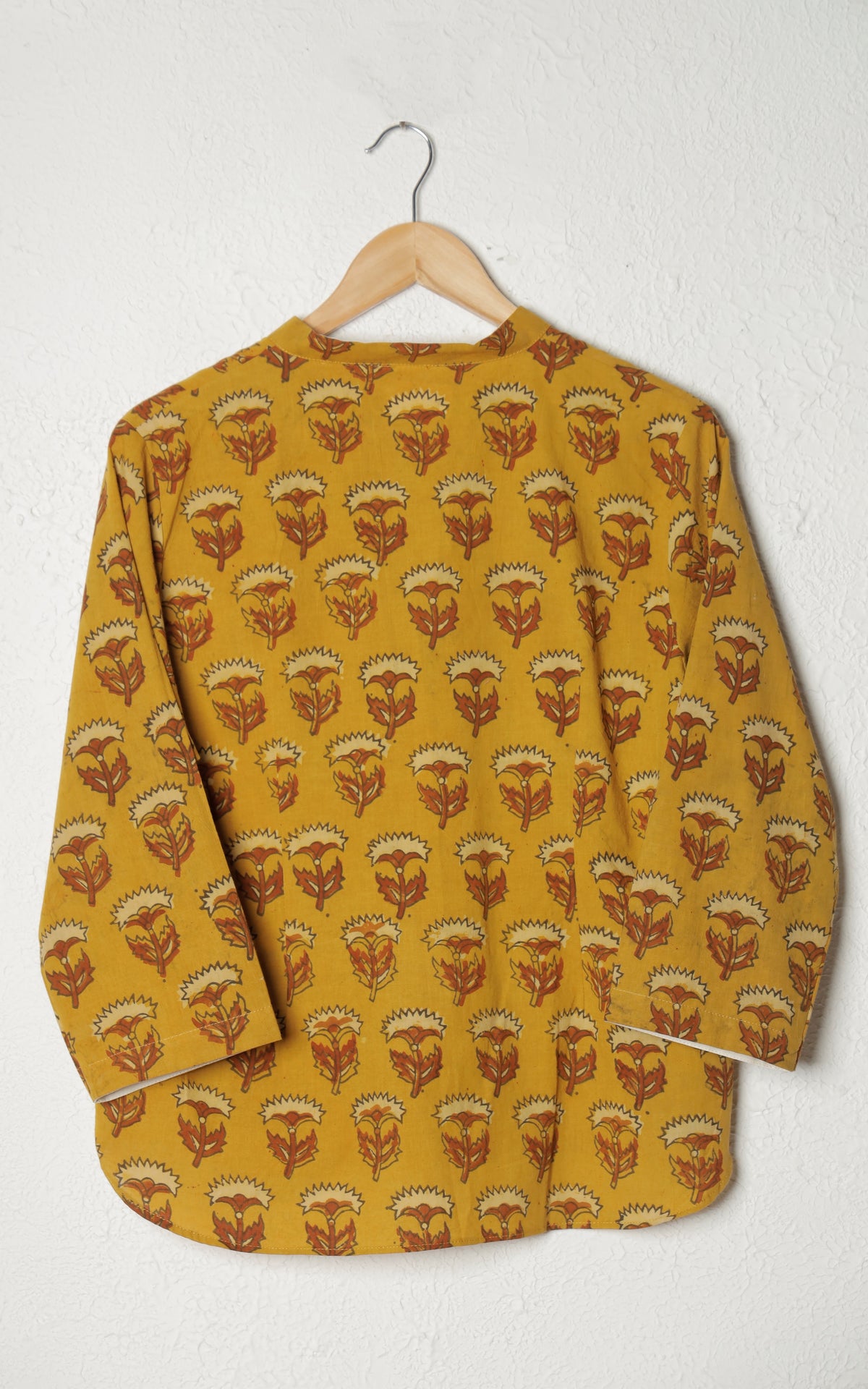 Mustard Yellow Block Print Cotton Top