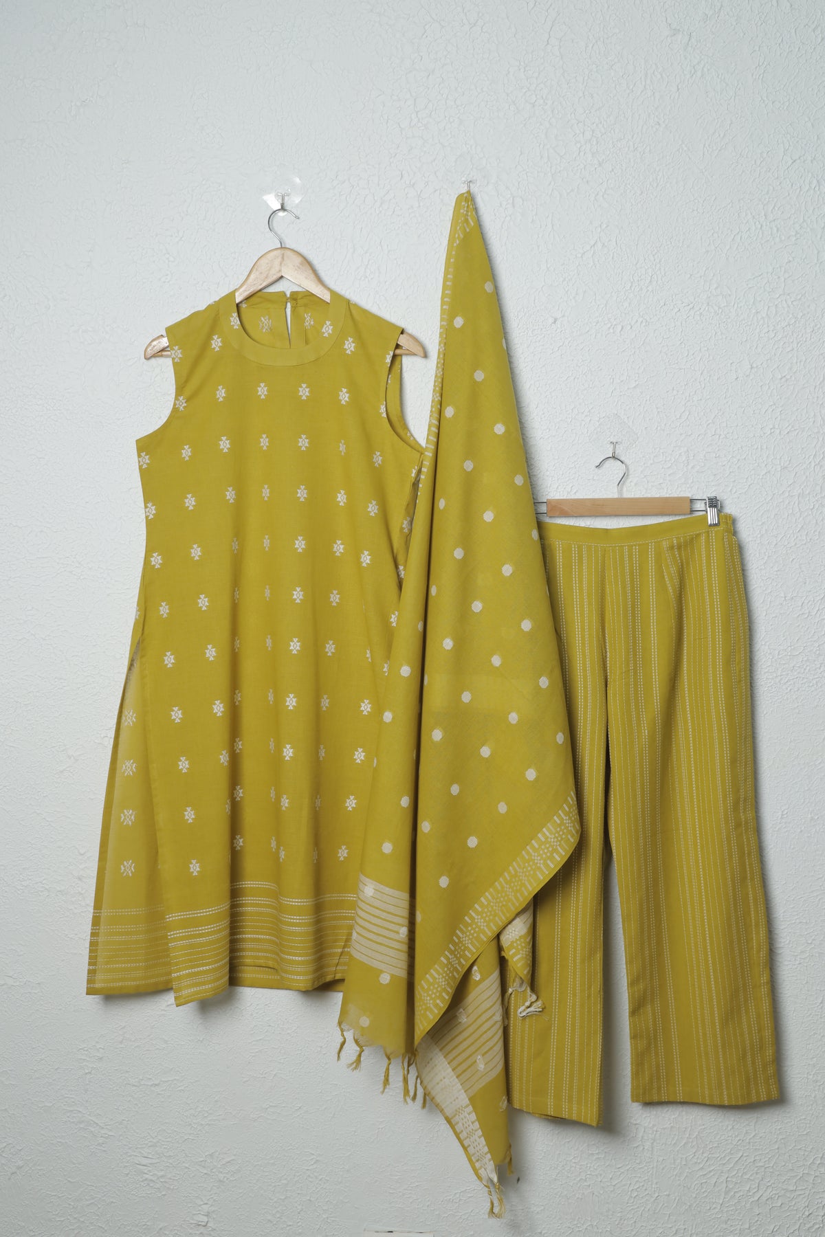 Mustard Yellow Boti Handloom Cotton Kurta Set with Dupatta