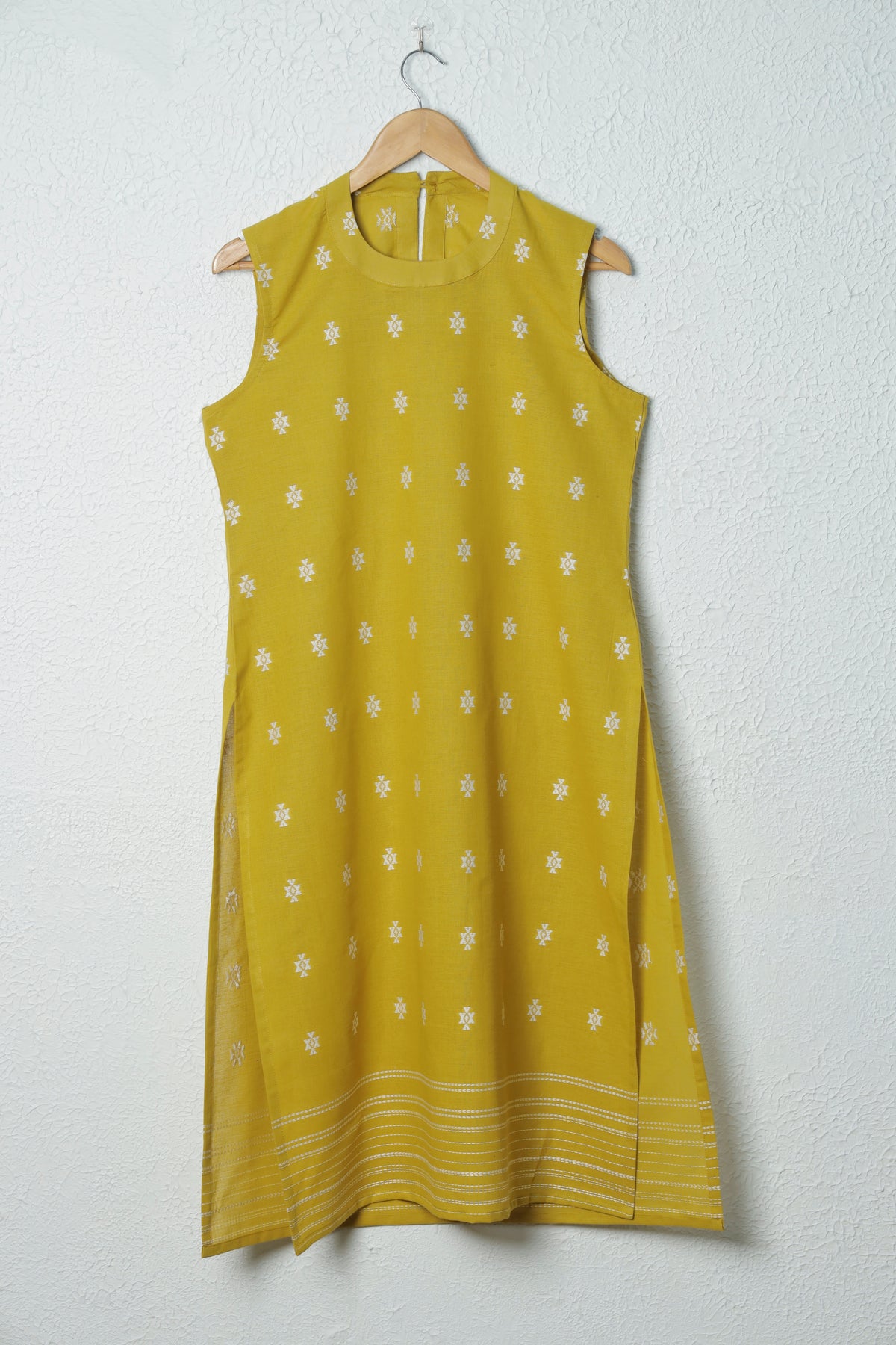 Mustard Yellow Boti Handloom Cotton Kurta Set with Dupatta