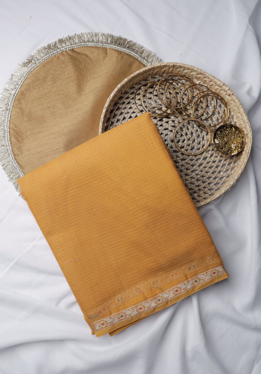 Mustard Yellow Small Border Cotton Kota Sari