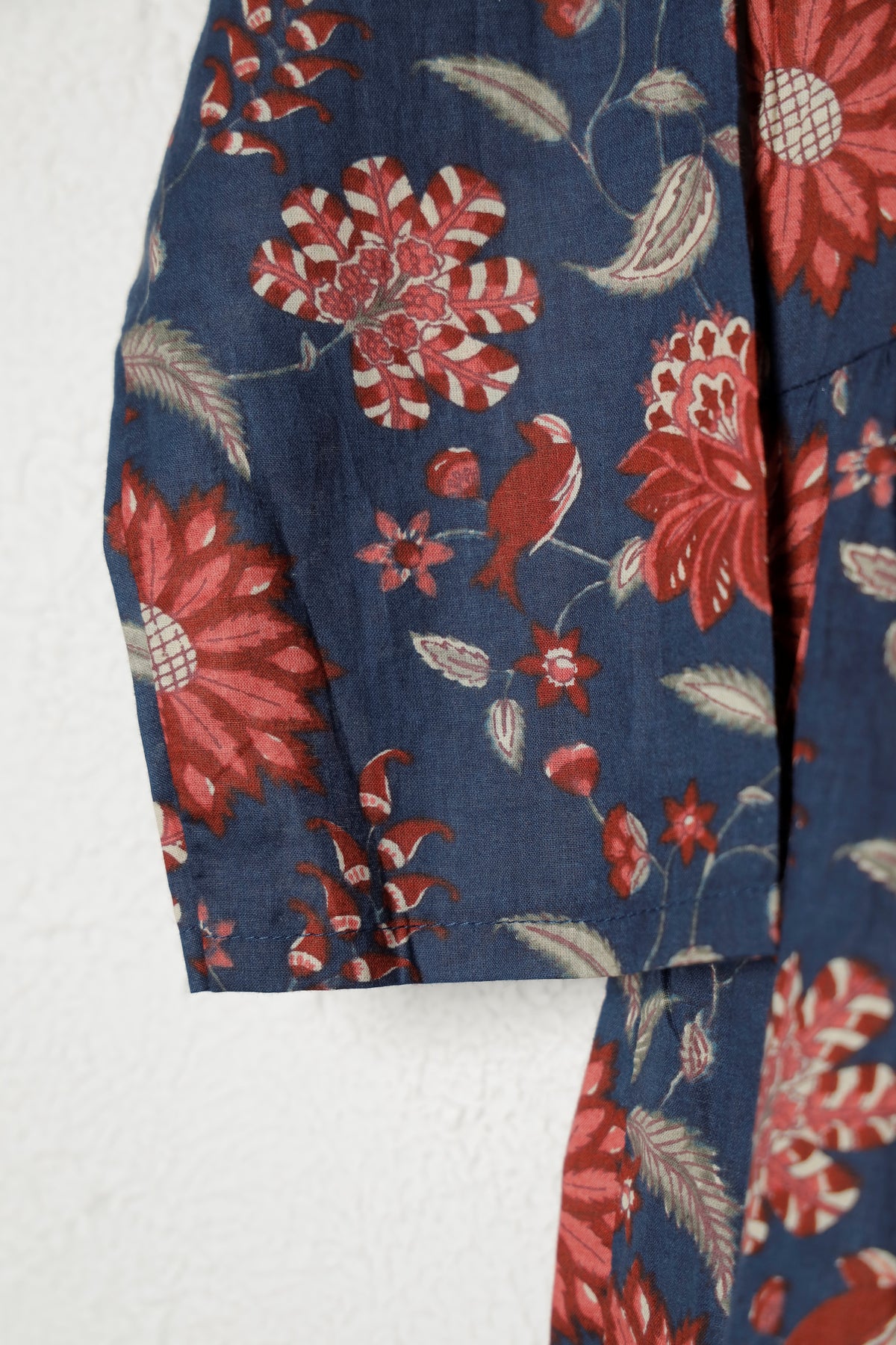 Navy Blue Block Print Cotton Peplum Top