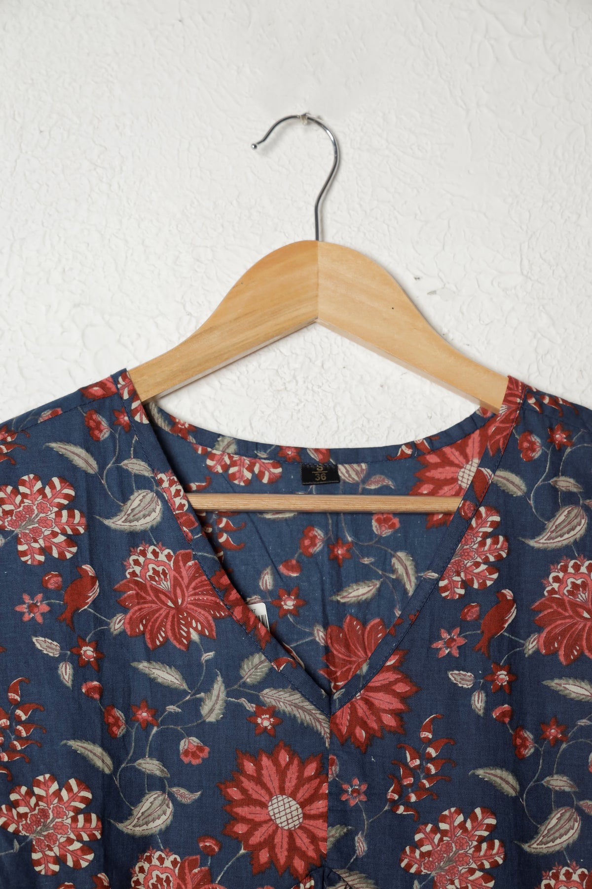 Navy Blue Block Print Cotton Peplum Top