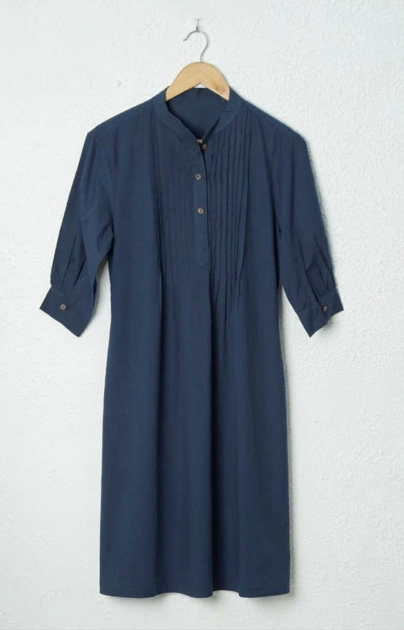 Navy Blue Pintex Cotton Dress