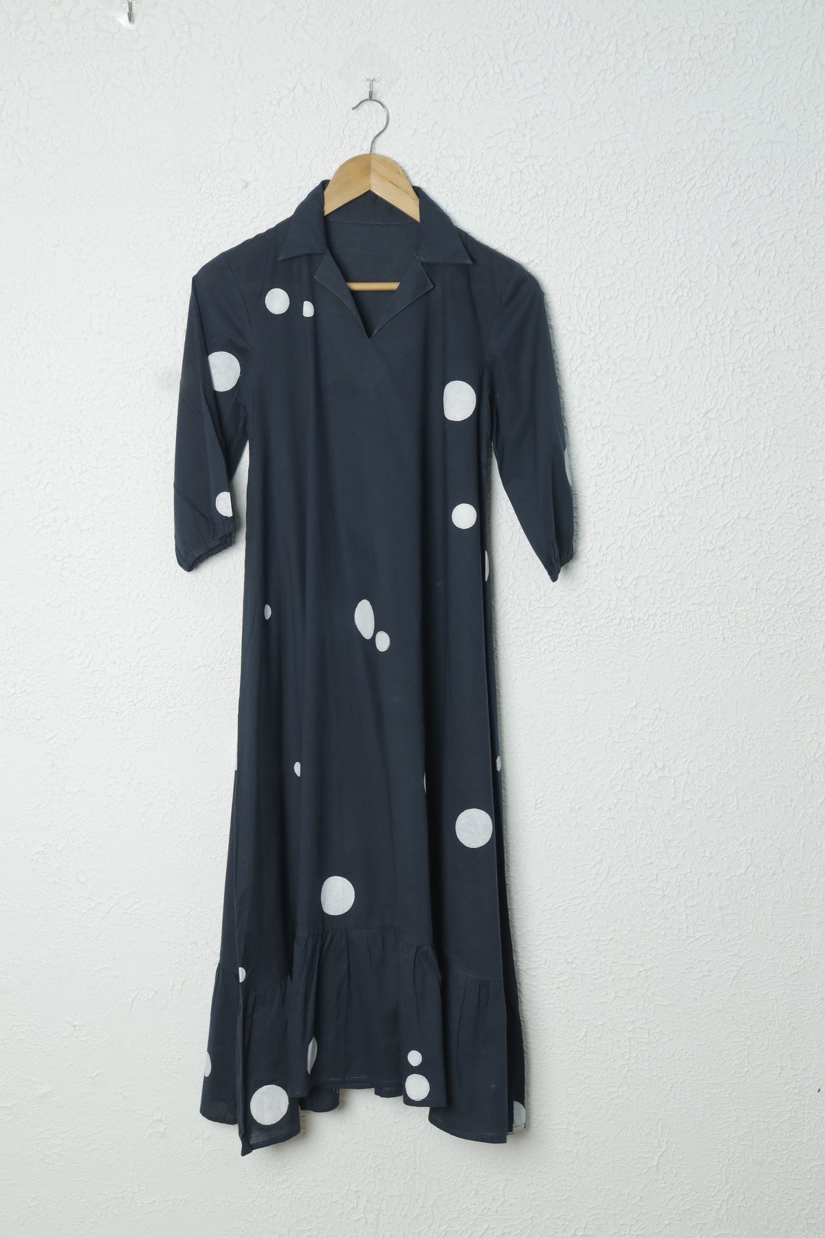Navy Blue Polka Dot Cotton Dress