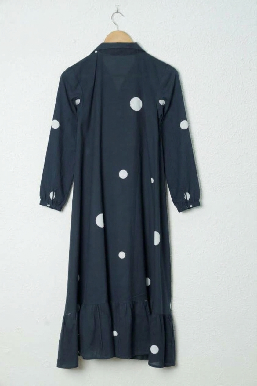 Navy Blue Polka Dot Cotton Dress