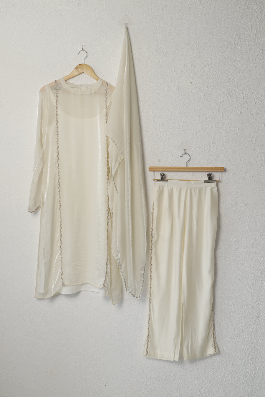 Off-White Fendi Chiffon Kurta Set with Lace Work