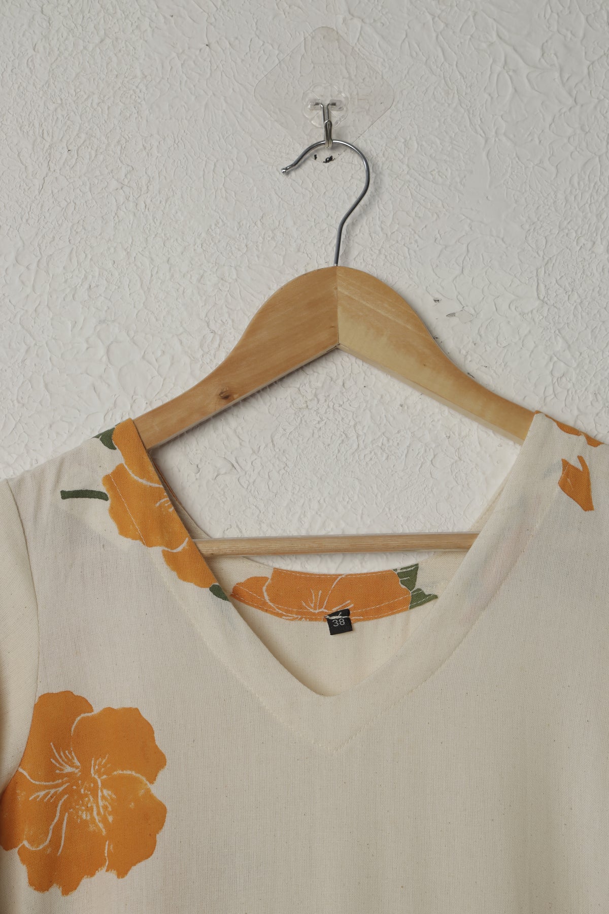 Off-White and Orange Hibiscus Print Box Pleat Khadi Dress