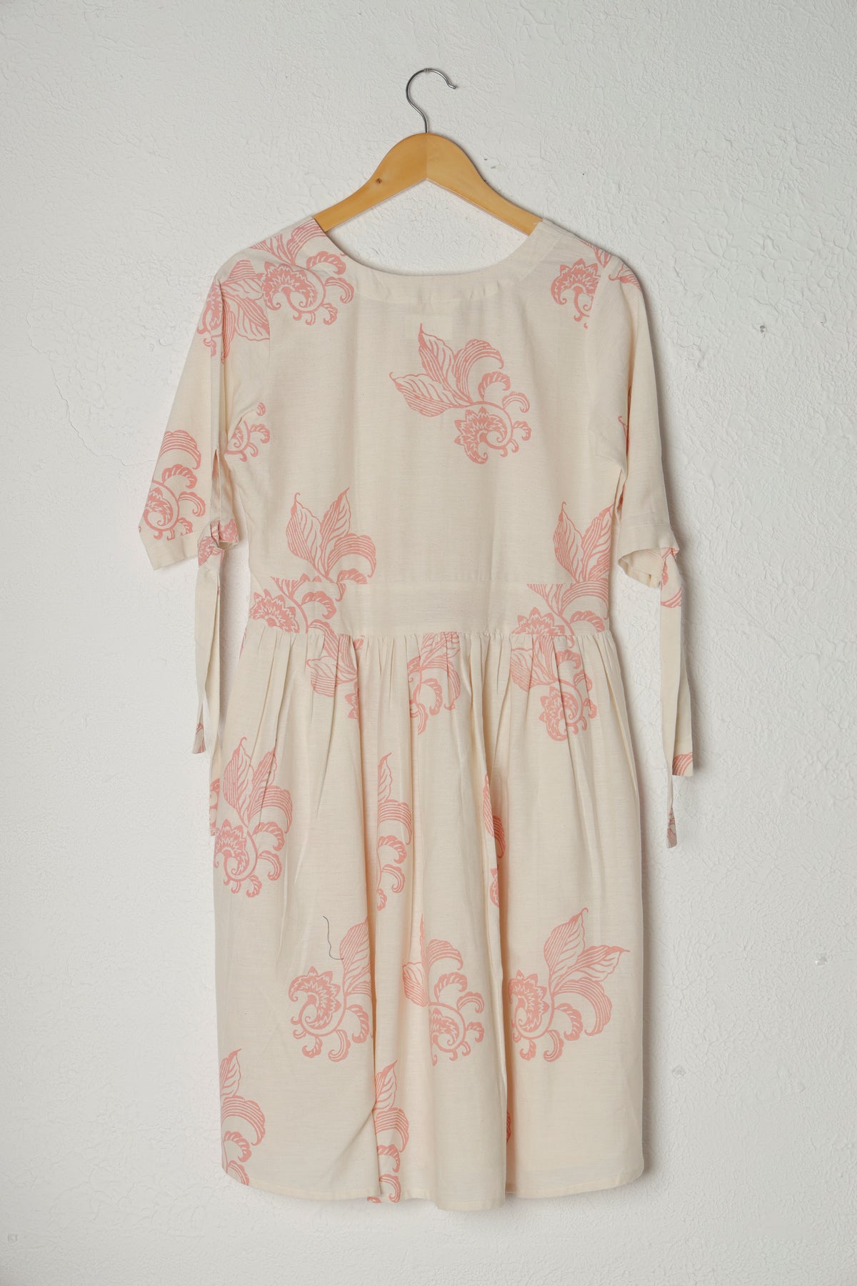 Off-White and Pink Block Print Khadi Dress