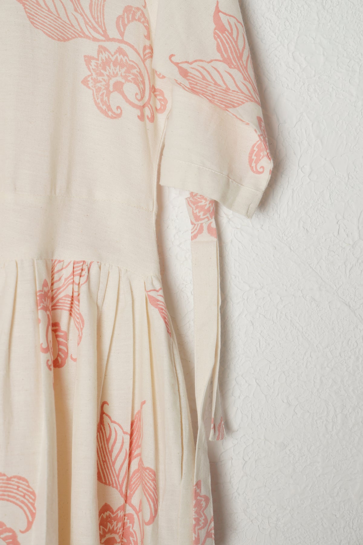 Off-White and Pink Block Print Khadi Dress