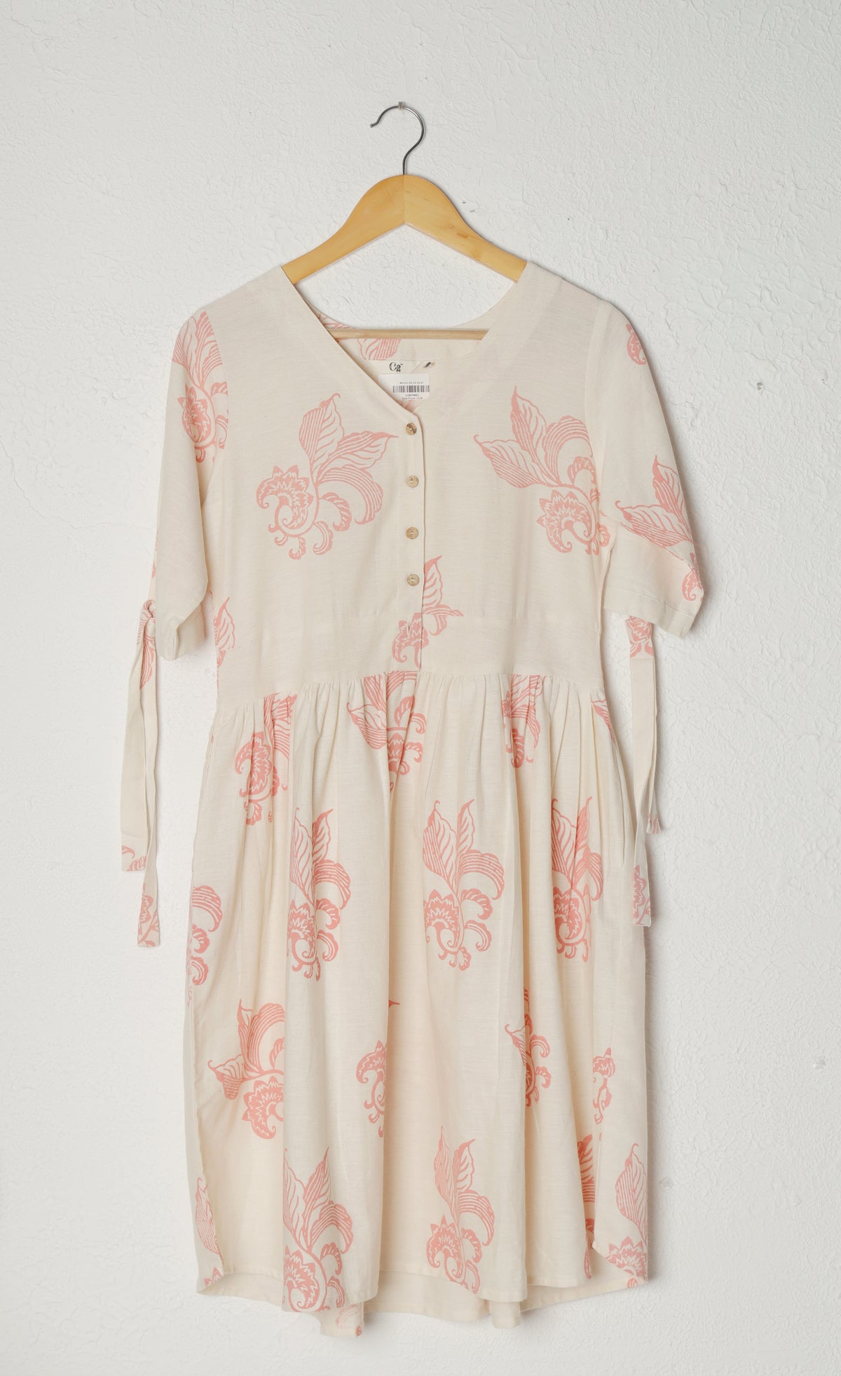 Off-White and Pink Block Print Khadi Dress