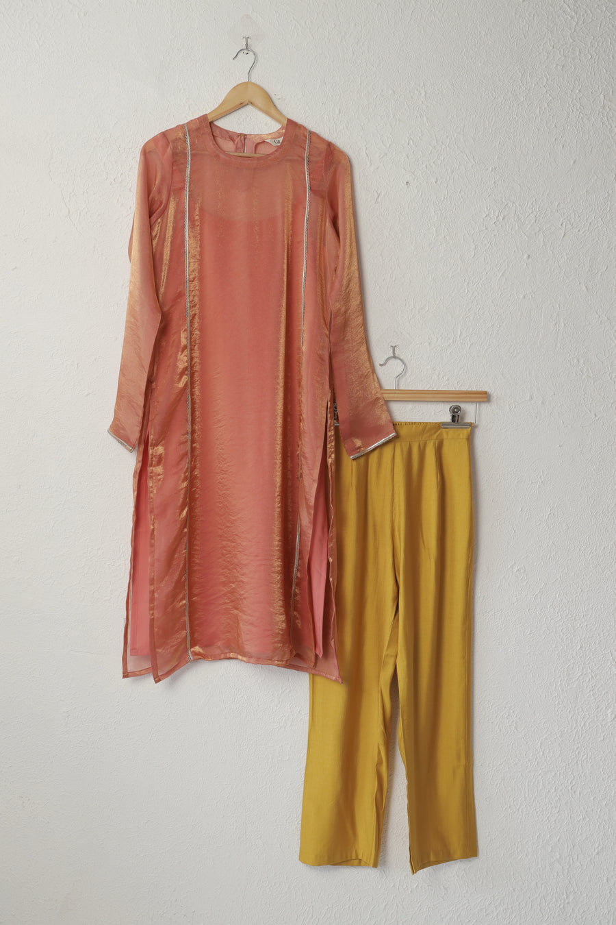Orange Yellow Fendi Chiffon Kurta Set with Lace Work