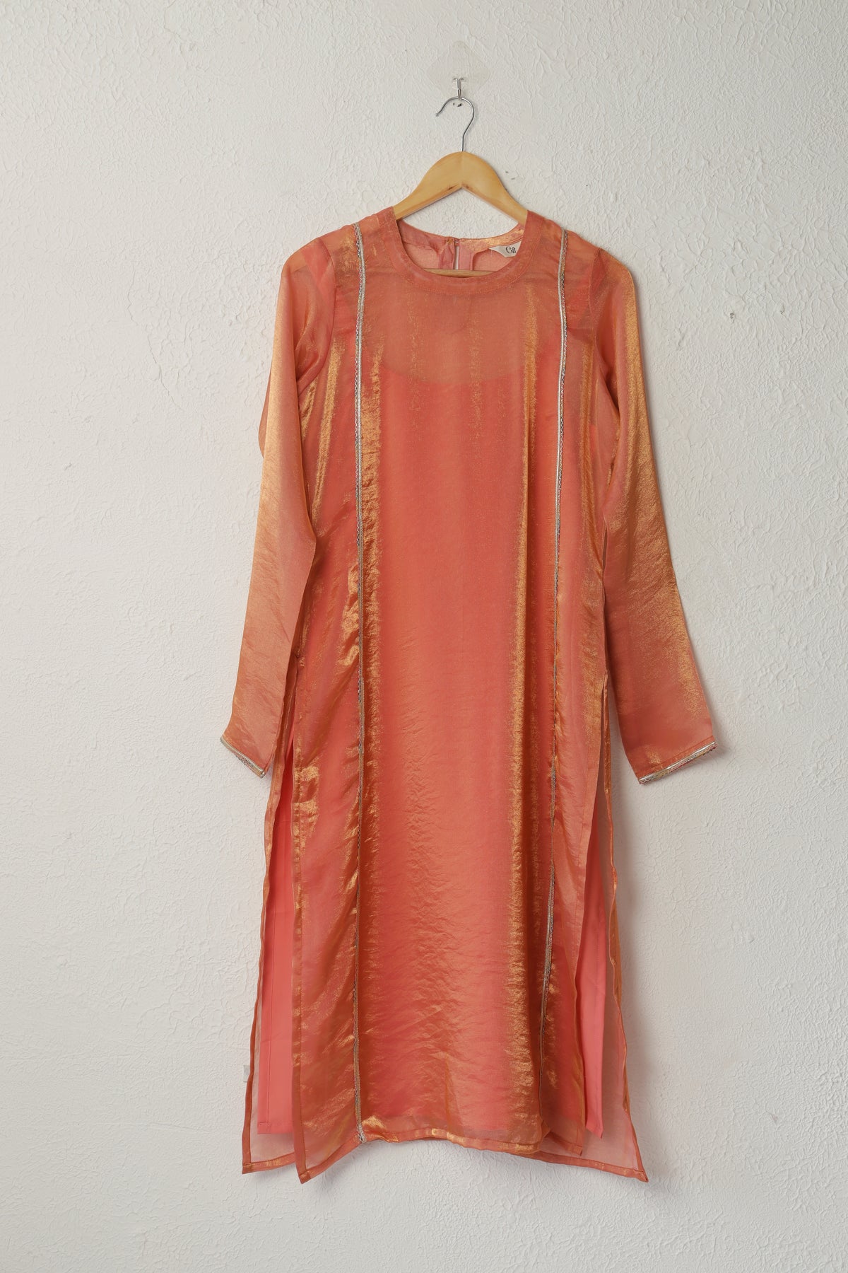 Orange Yellow Fendi Chiffon Kurta Set with Lace Work