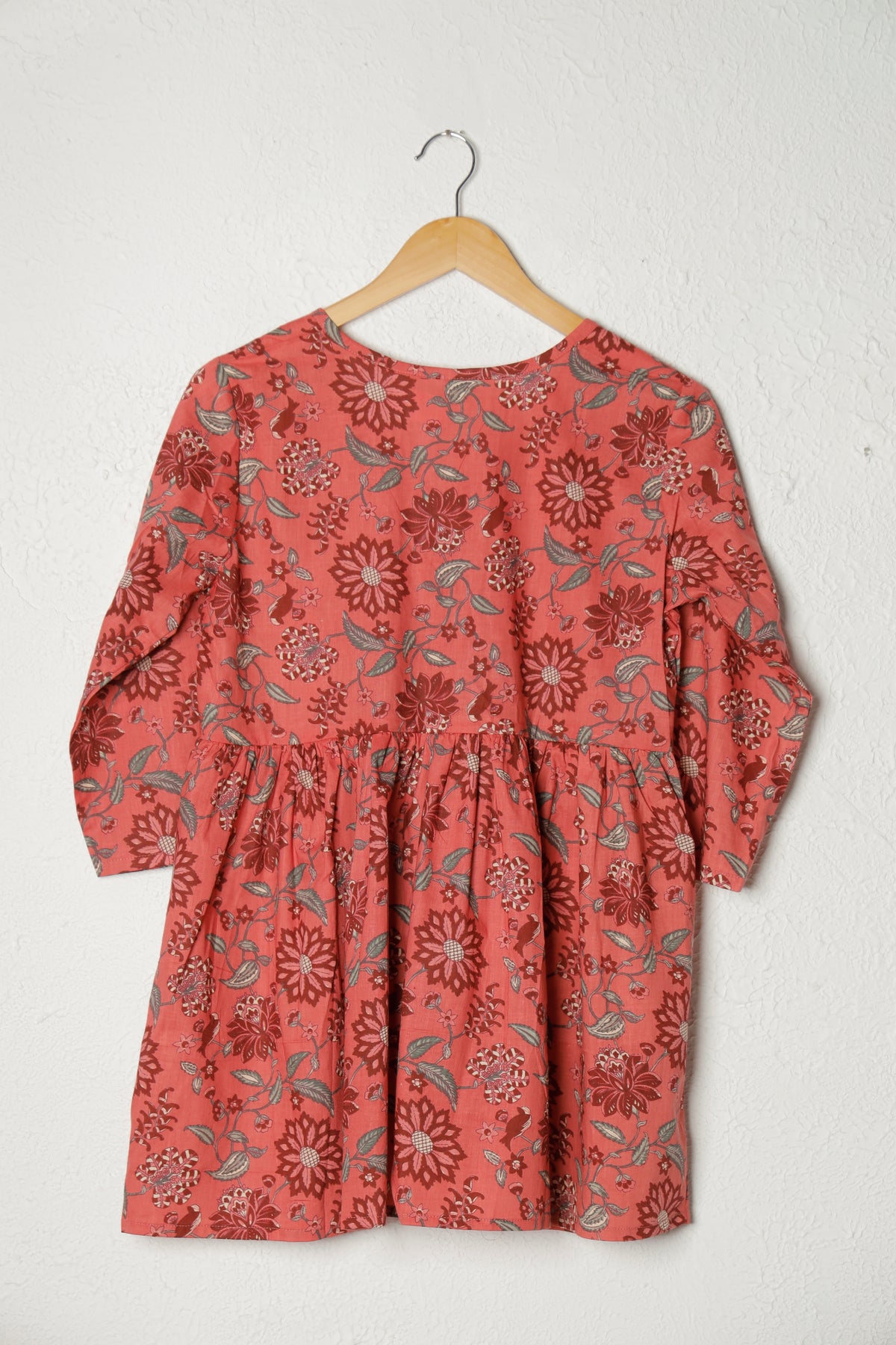 Peach Block Print Cotton Peplum Top