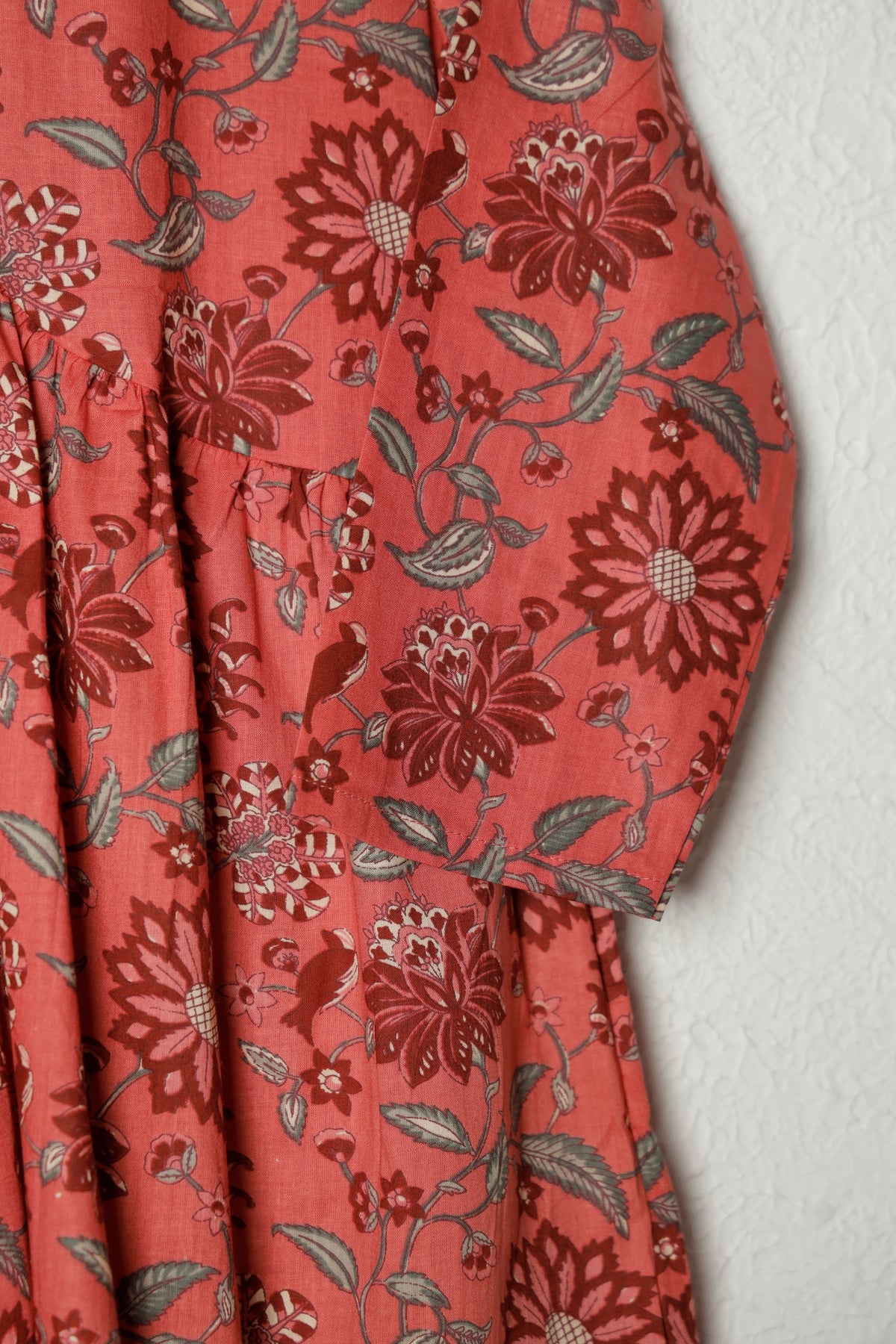 Peach Block Print Cotton Peplum Top