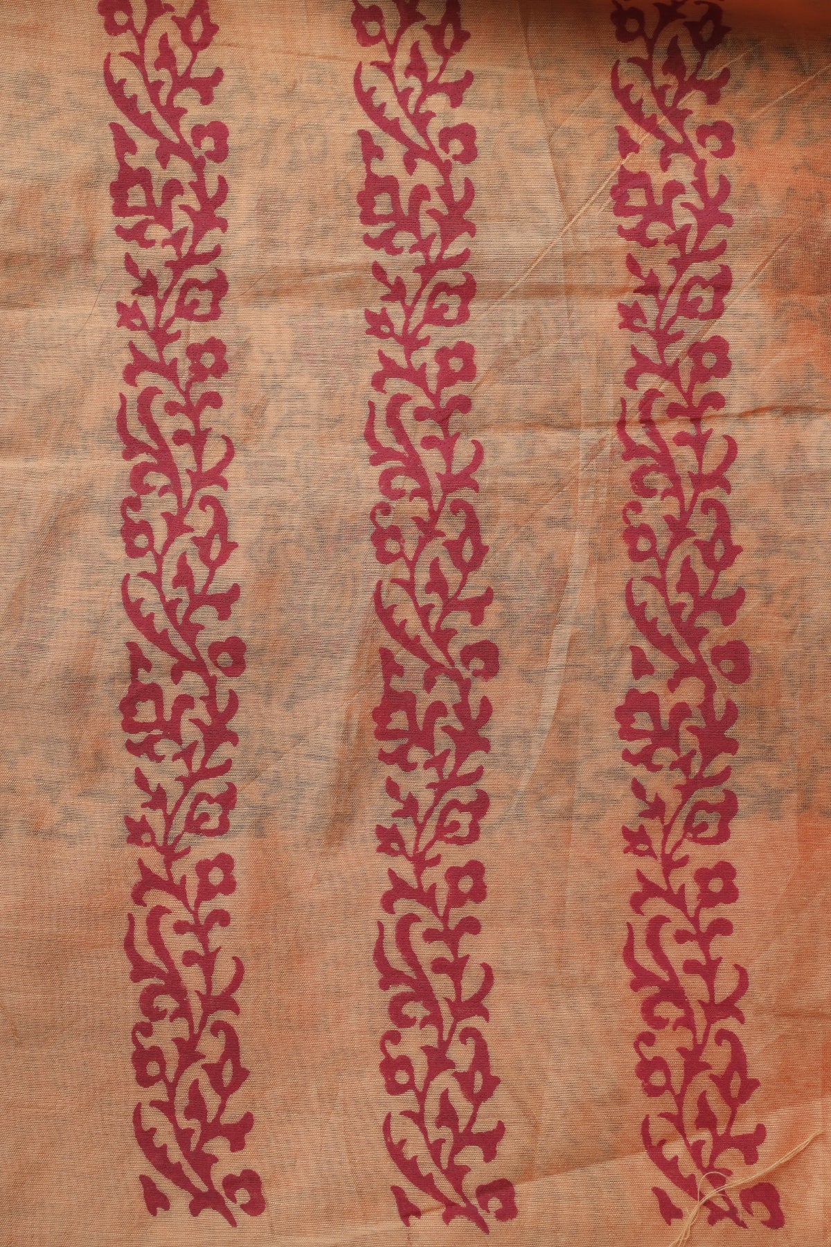 Peach Rani Pink Mango Motif Chanderi Cotton Sari