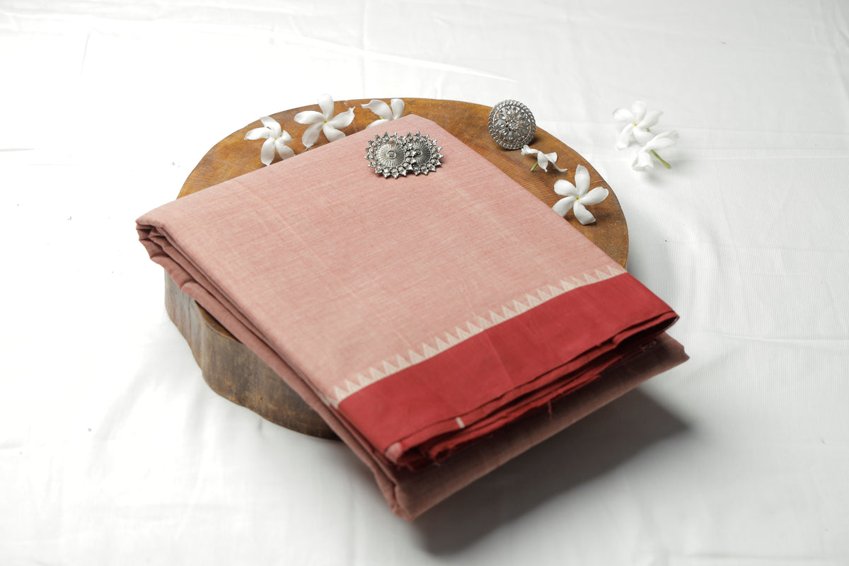 Peach N Handloom Loom Sari