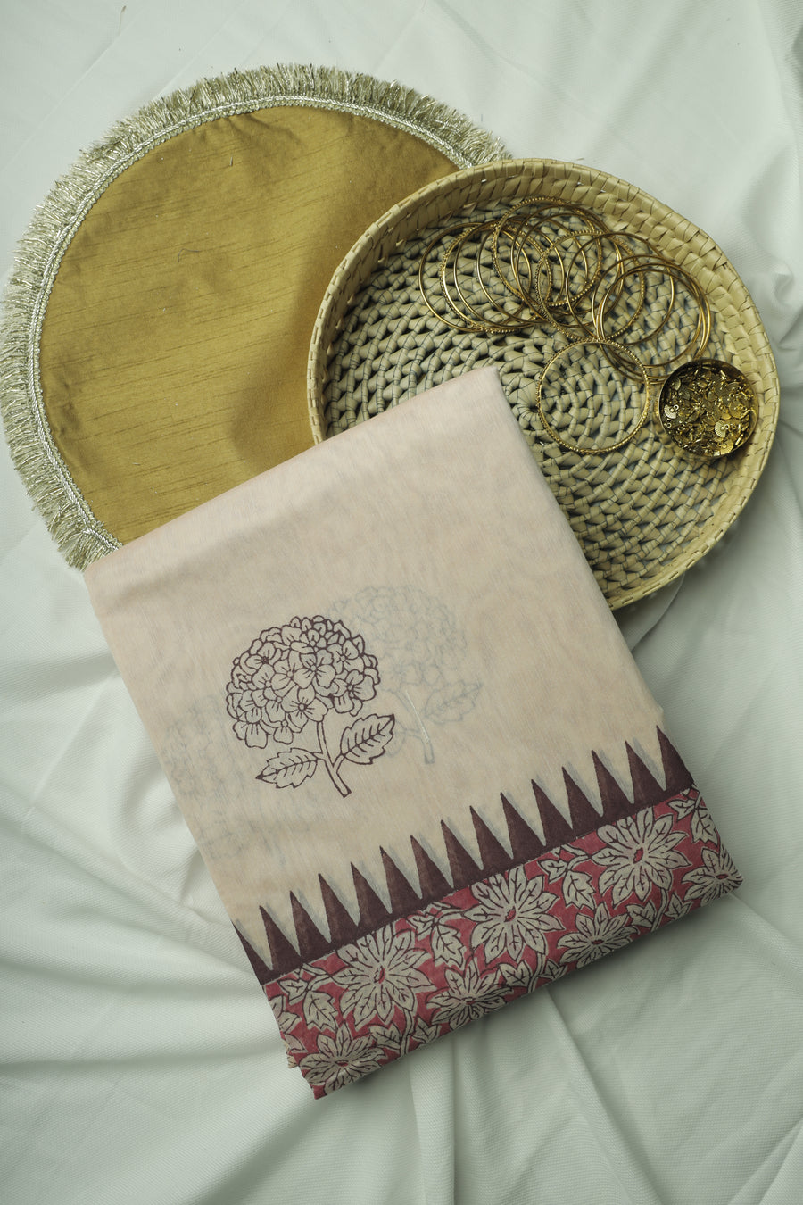 Peach and Purple Floral Boti Chanderi Cotton Sari