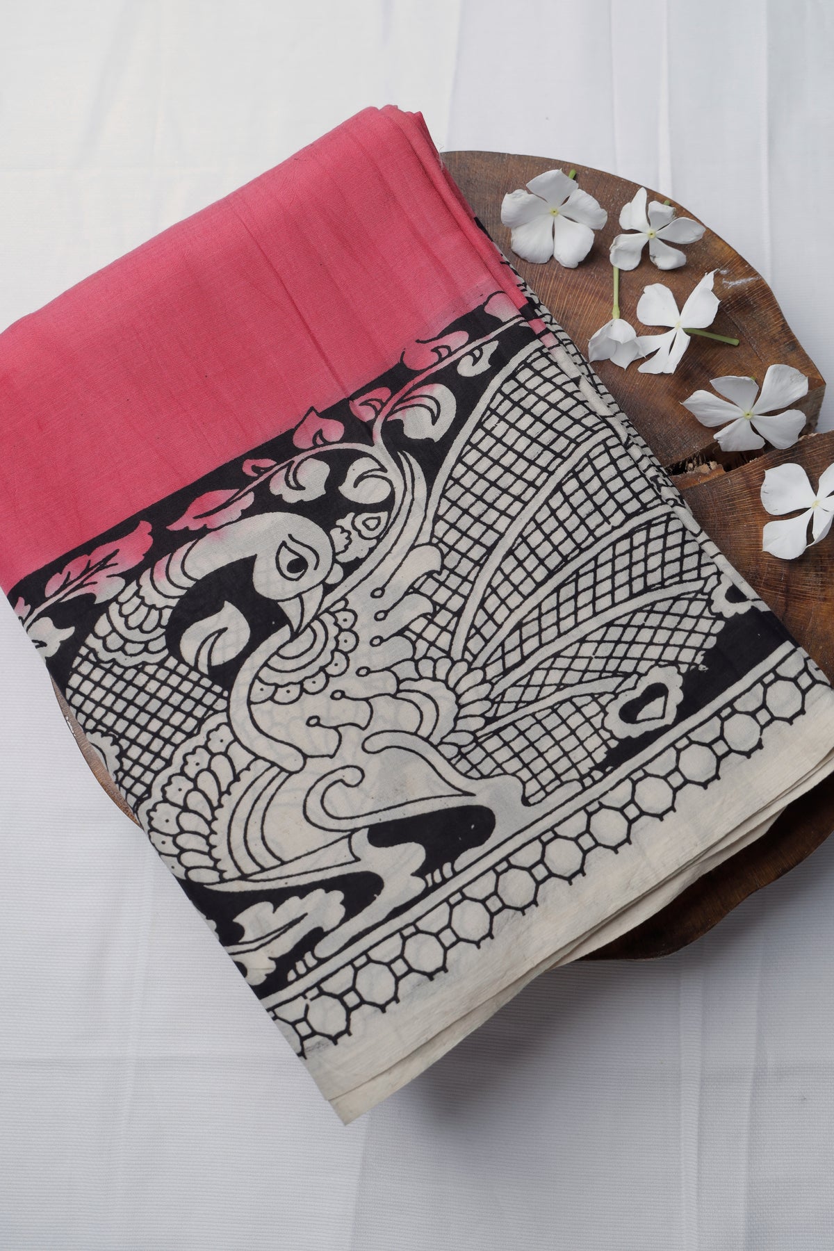 Pink Silk Cotton Kalamkari Sari