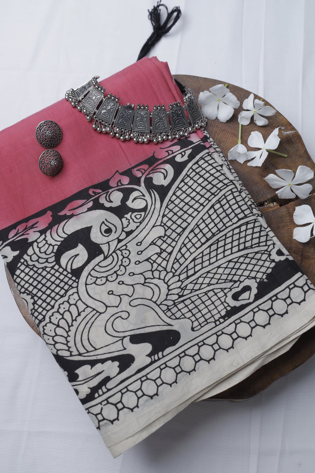 Pink Silk Cotton Kalamkari Sari