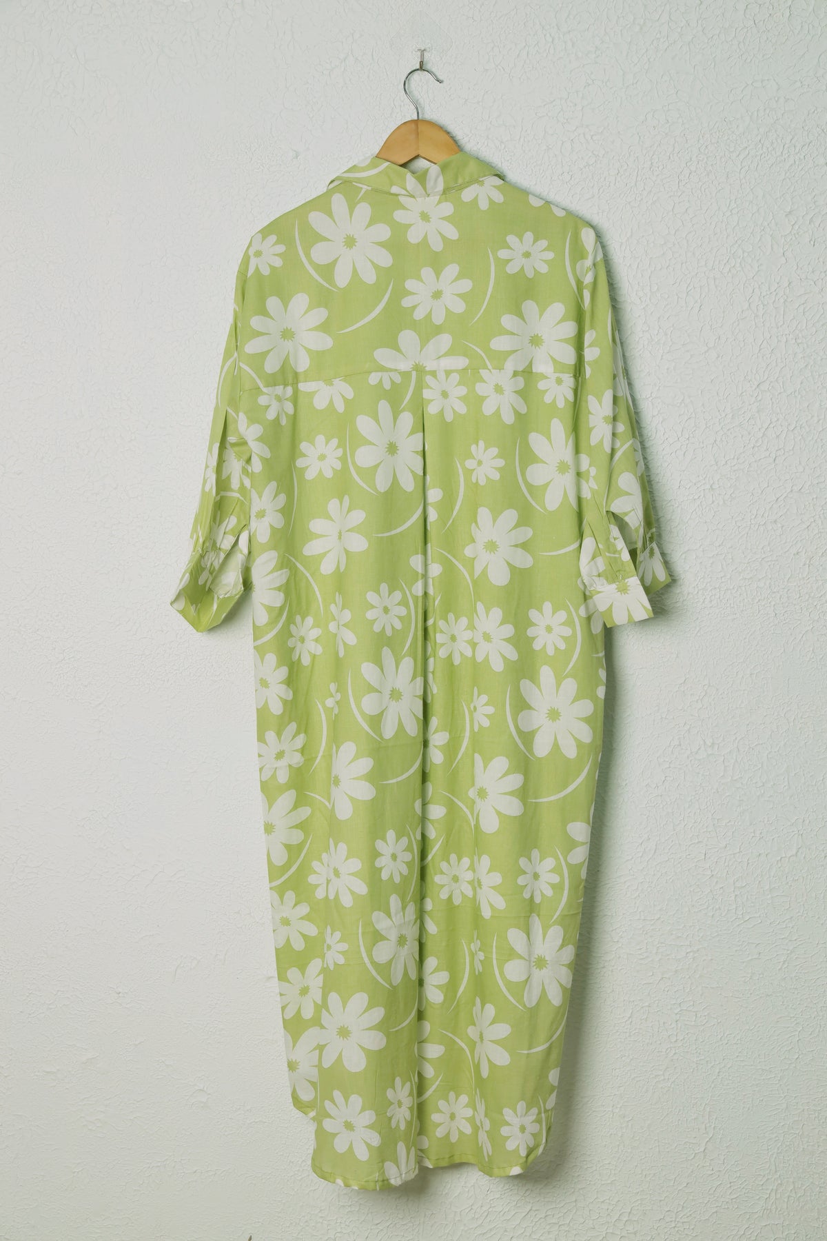 Pista Green Floral Print Cotton Shirt Dress