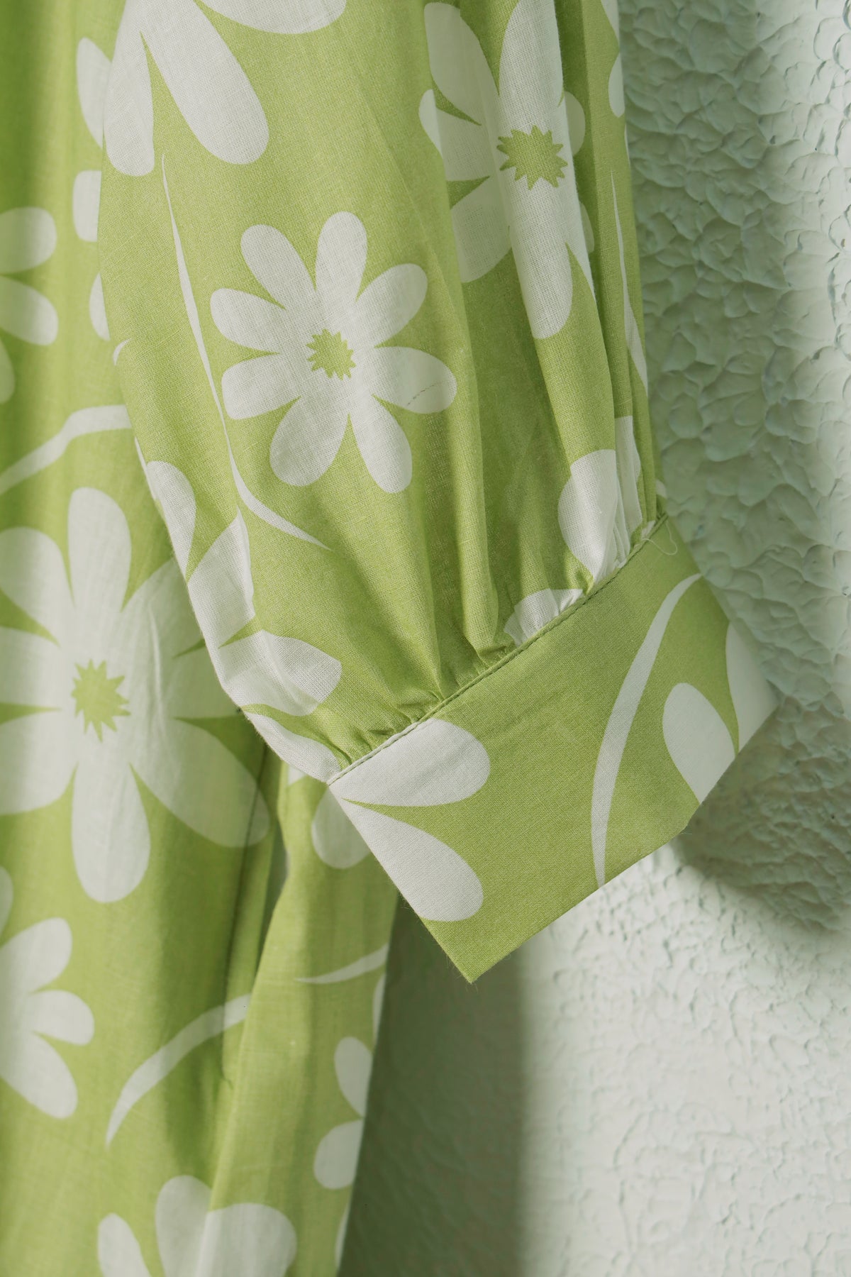 Pista Green Floral Print Cotton Shirt Dress