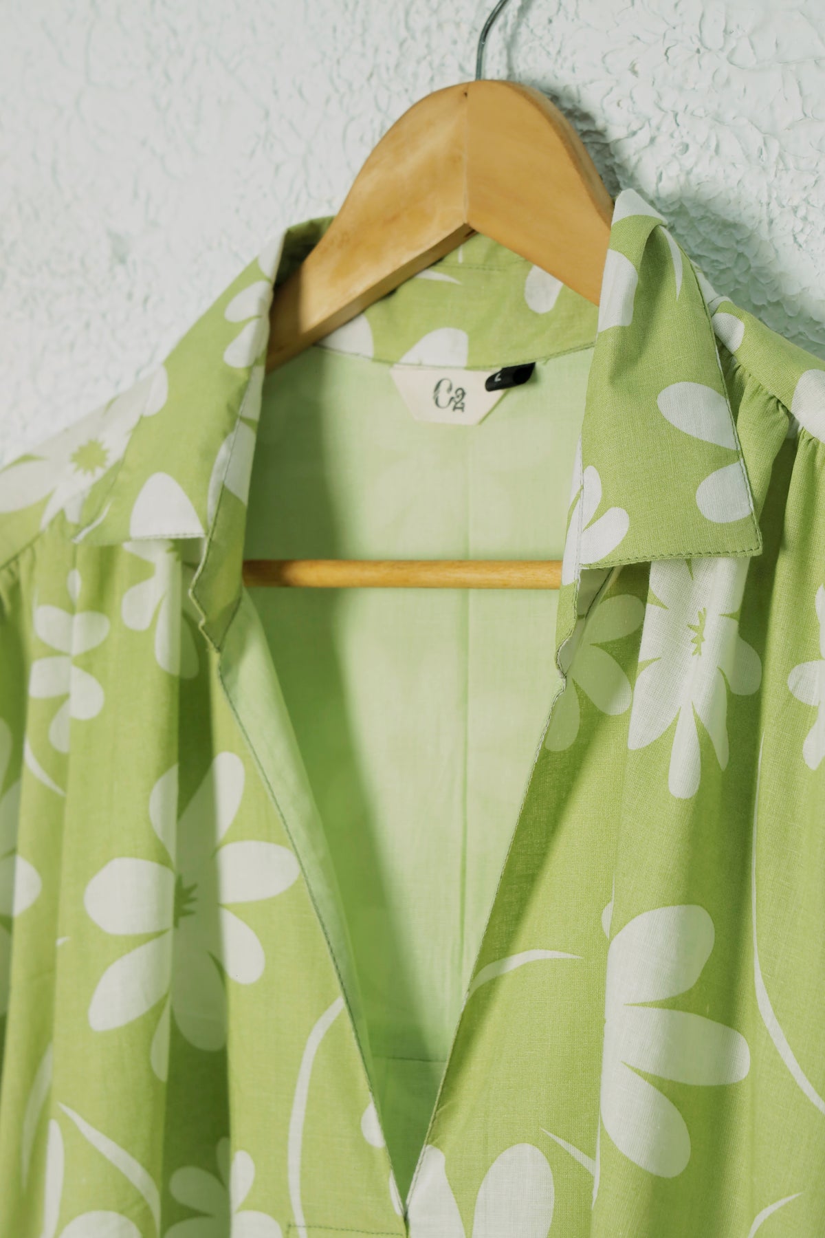 Pista Green Floral Print Cotton Shirt Dress