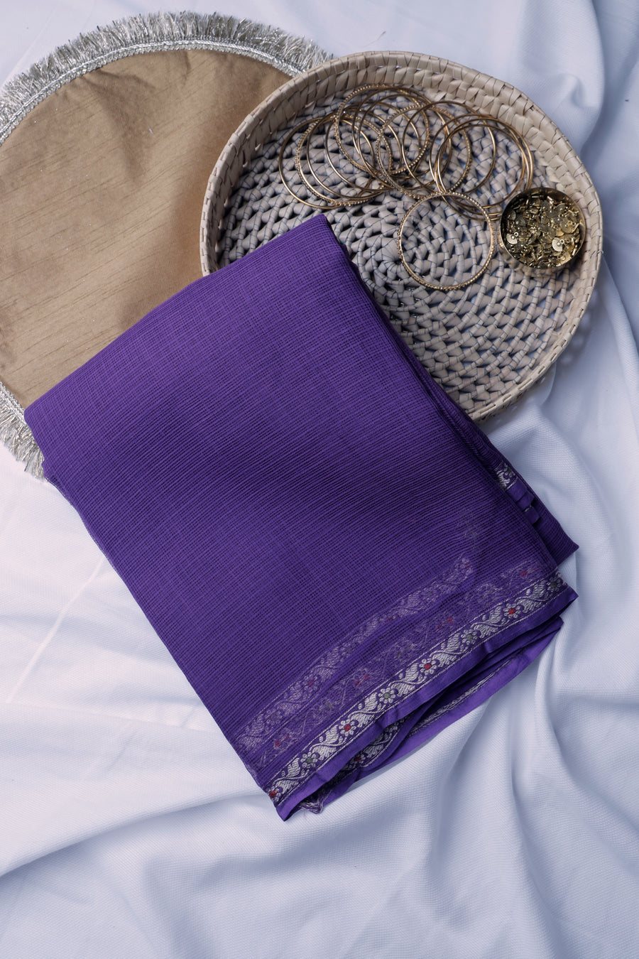 Purple Small Border Cotton Kota Sari