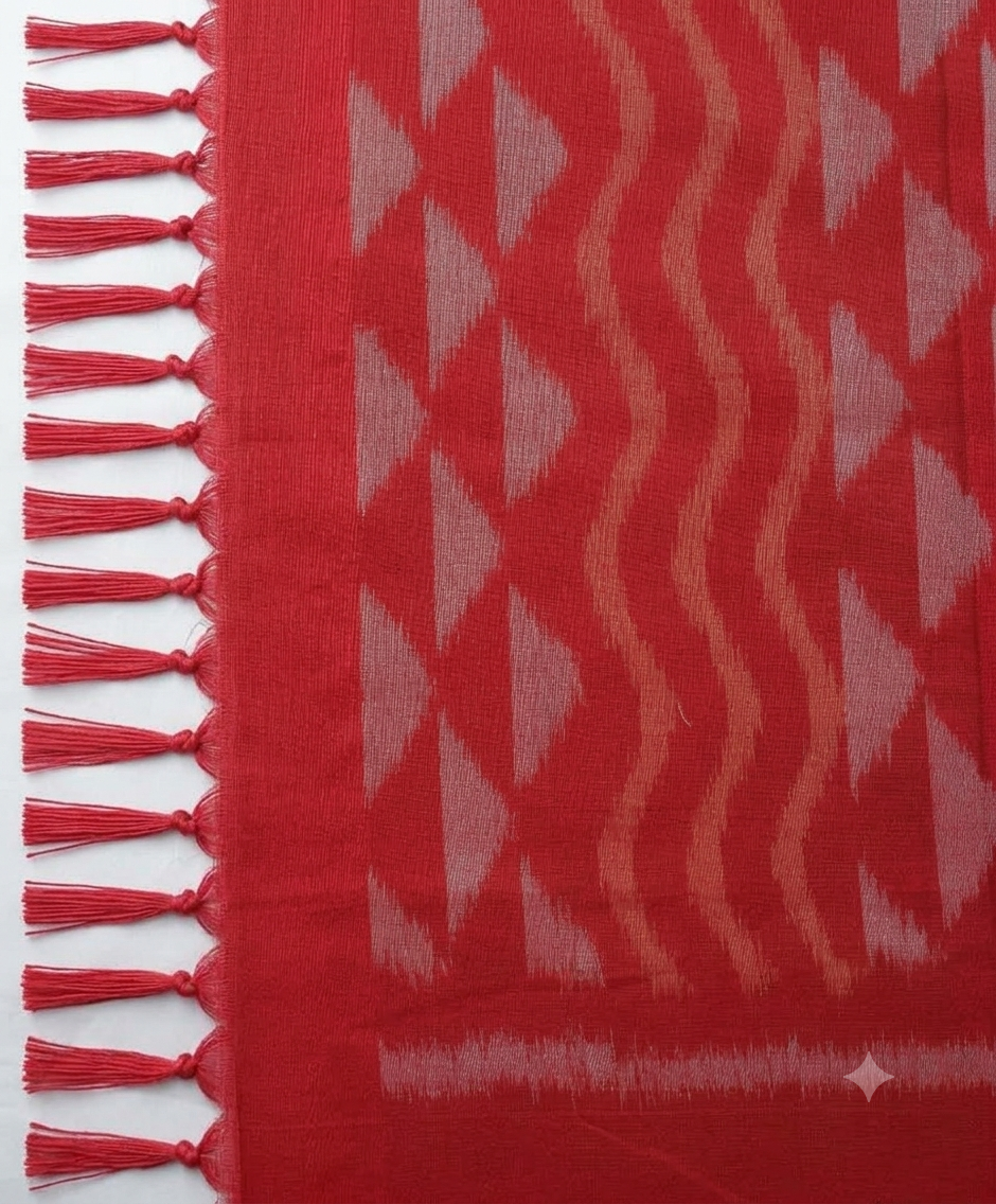 Rama Green Ikat Weave Handloom Cotton Sari