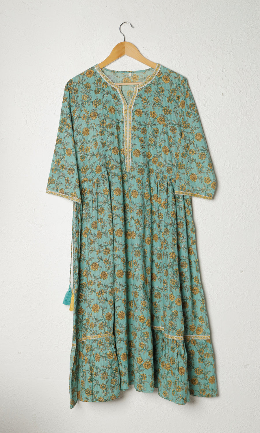 Rama Green Block Print Cotton Dress
