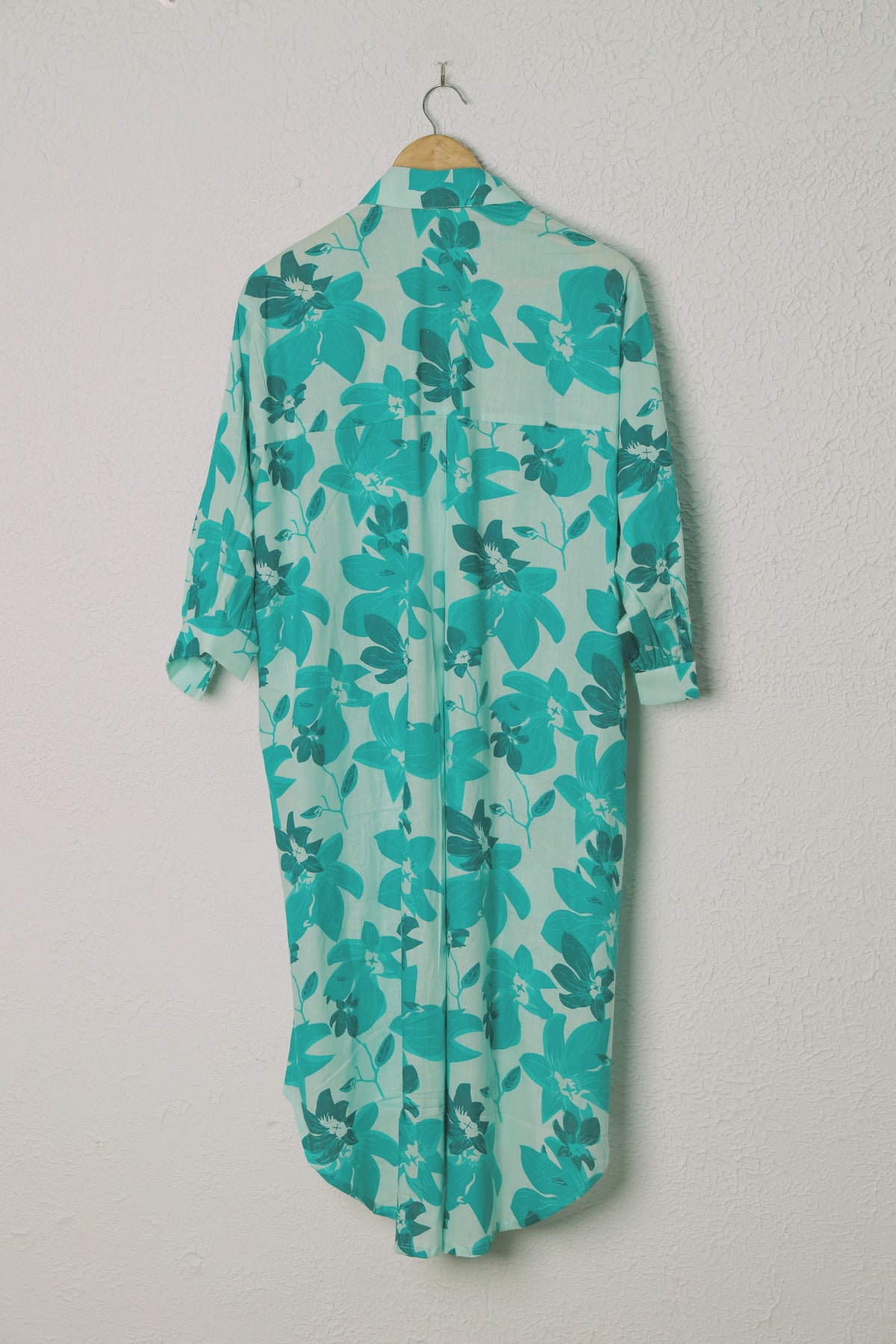 Rama Green Floral Print Shirt Style Cotton Dress