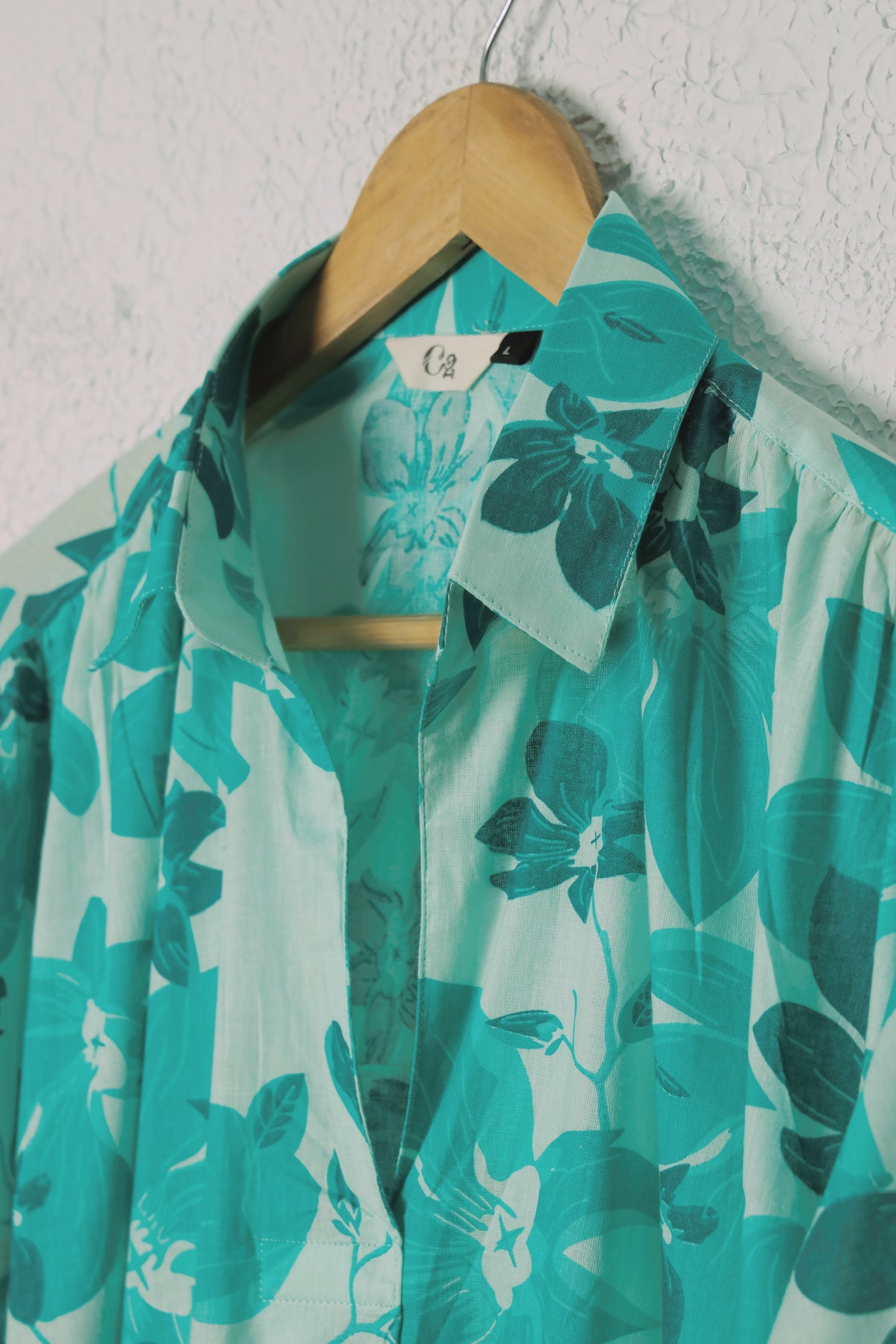 Rama Green Floral Print Shirt Style Cotton Dress
