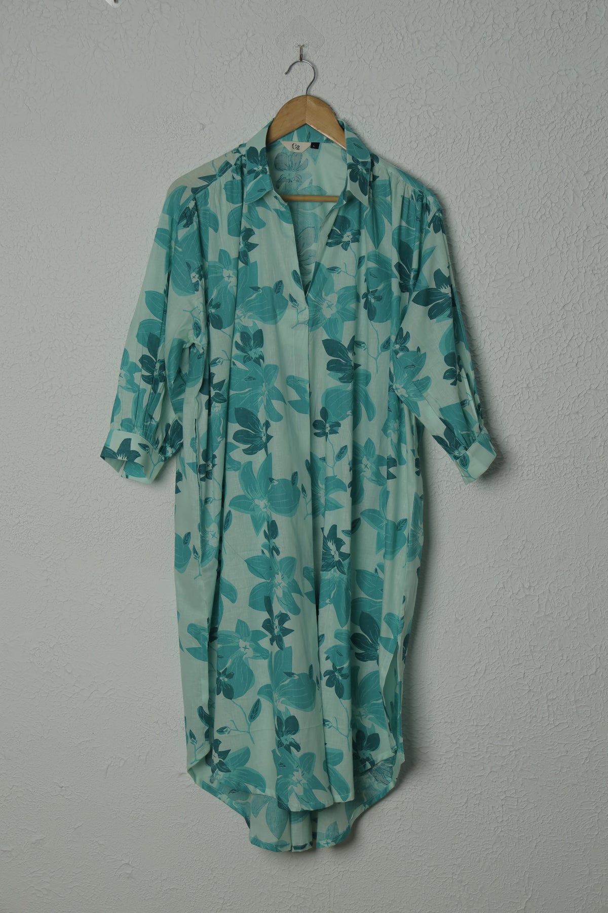 Rama Green Floral Print Shirt Style Cotton Dress
