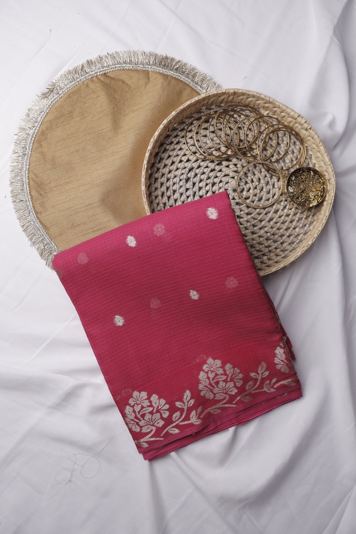 Rani Pink Gold Boti Cotton Kota Sari
