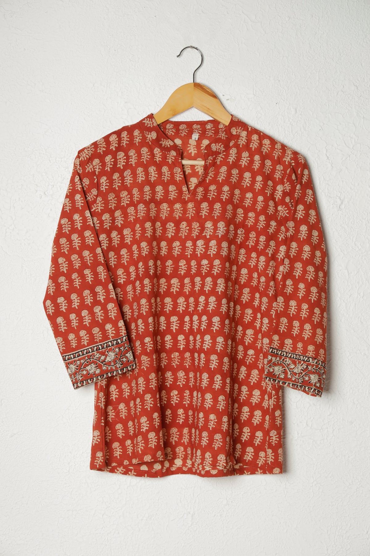 Red Printed Cotton Short Kurta