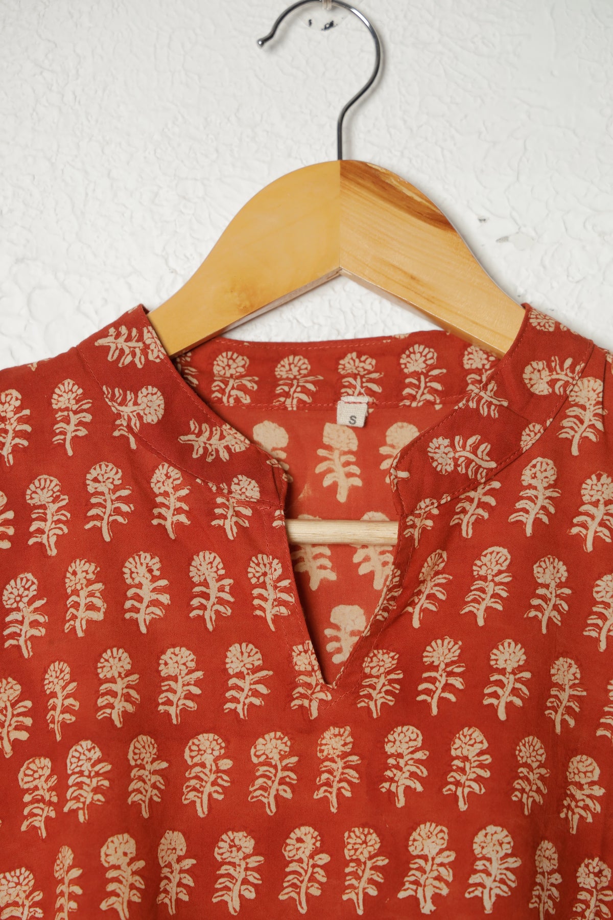 Red Printed Cotton Short Kurta